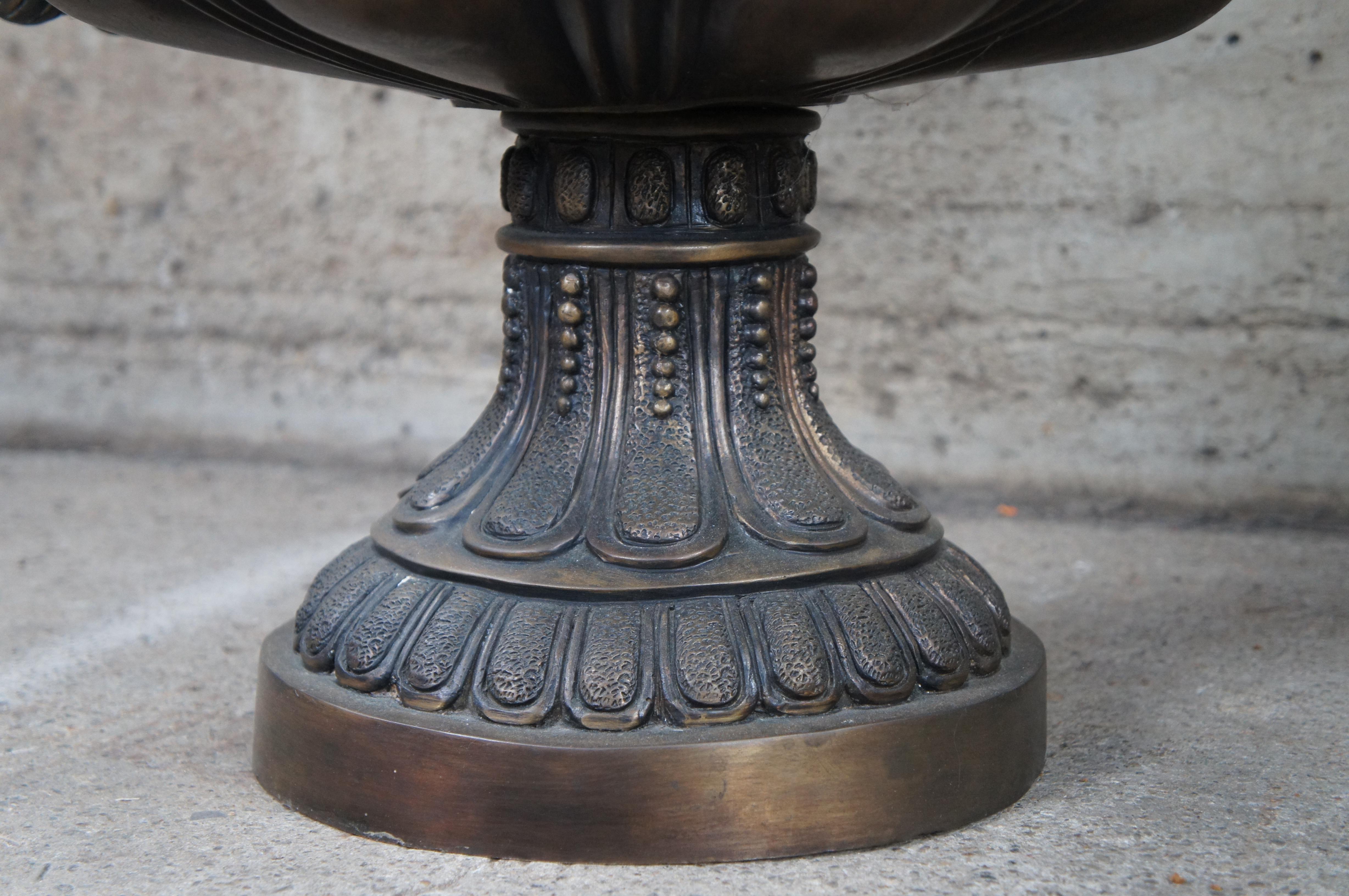 Pair of Figural Bronze Bacchus Tazza Garden Urns Footed Planter Jardinière 27