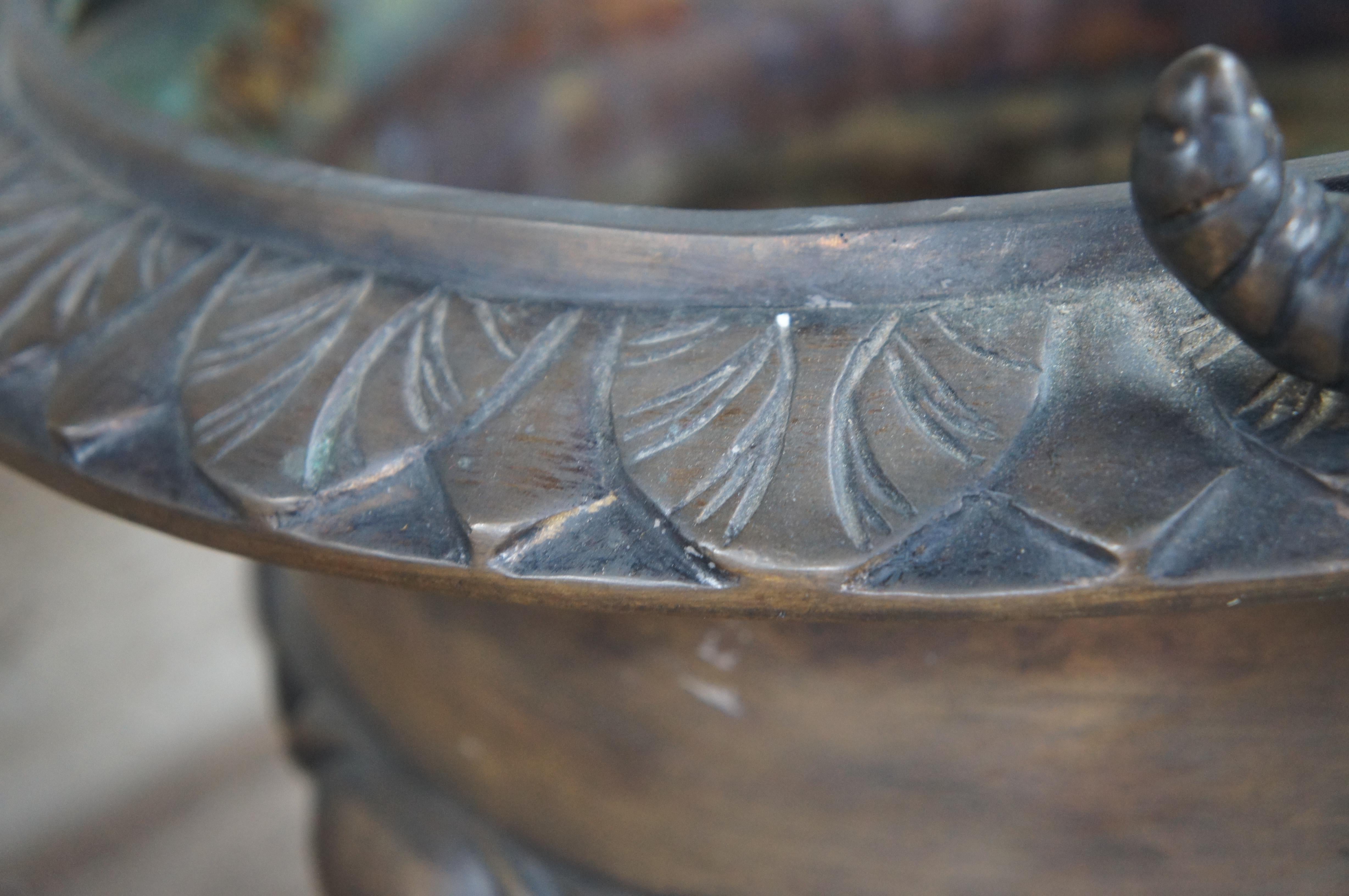 Pair of Figural Bronze Bacchus Tazza Garden Urns Footed Planter Jardinière 27