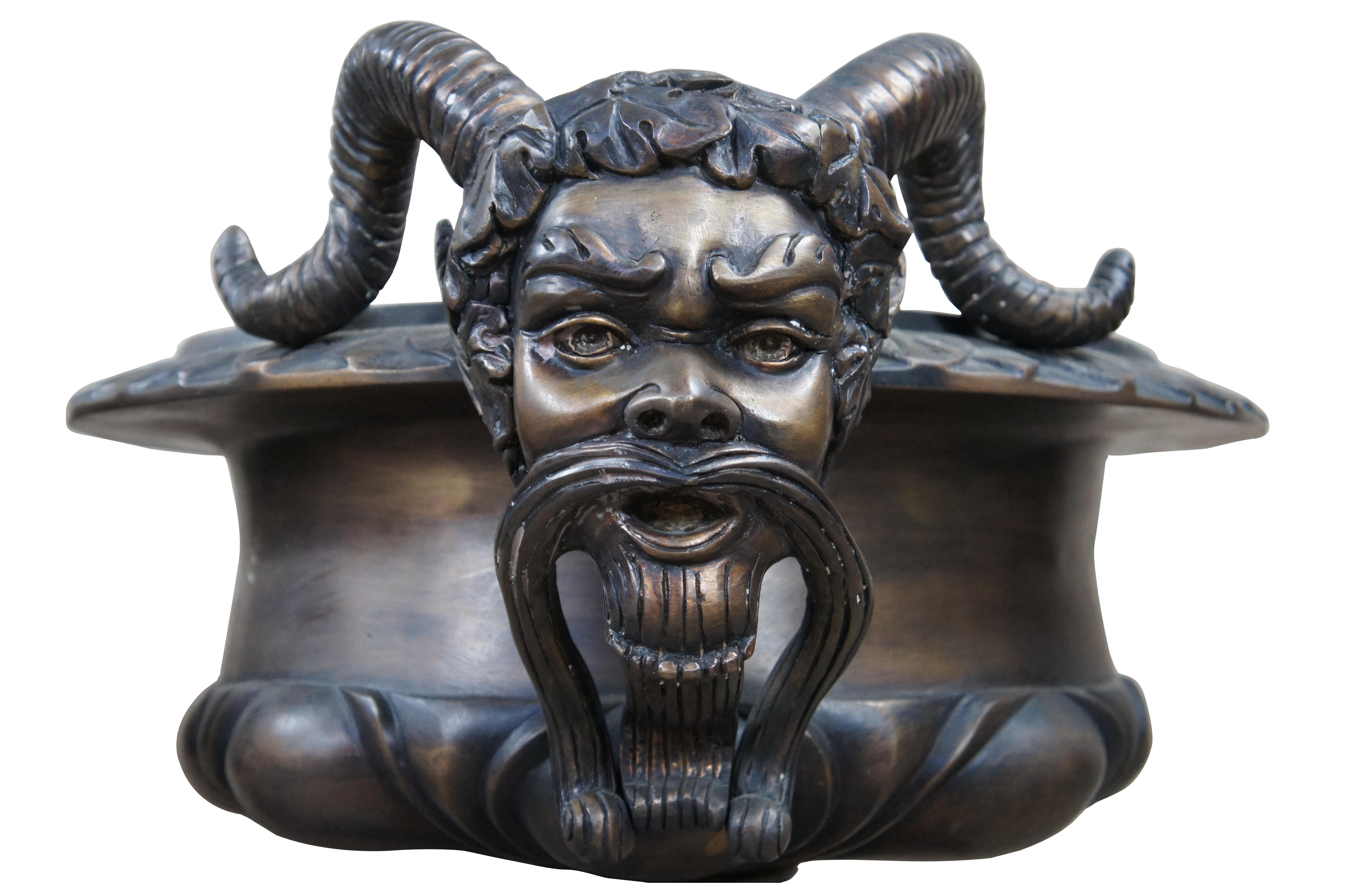 Pair of Figural Bronze Bacchus Tazza Garden Urns Footed Planter Jardinière 27