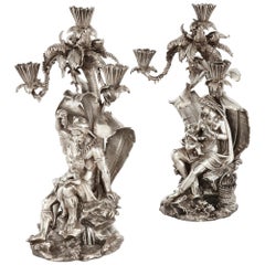 Antique Pair of Figural Candelabra by Elkington, Mason & Co