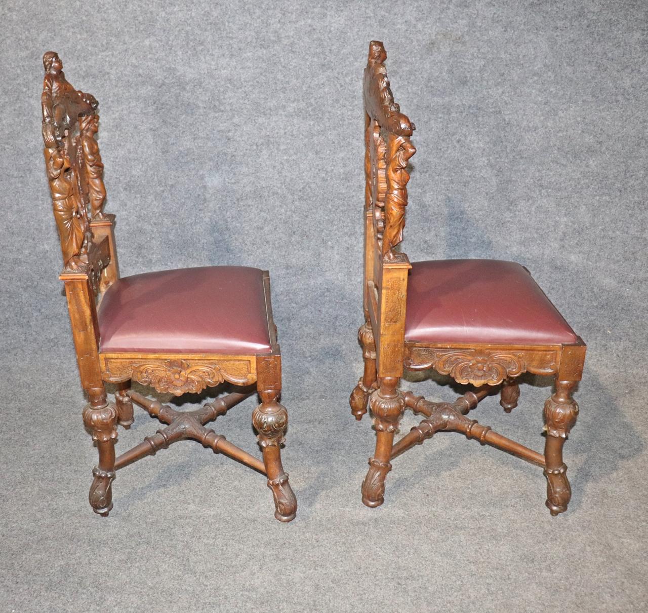 Pair of Figural Carved Walnut R.J. Horner Style Renaissance Chairs, circa 1880 For Sale 13