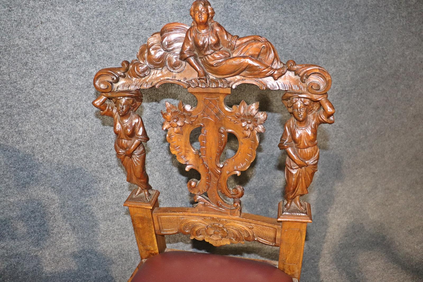 European Pair of Figural Carved Walnut R.J. Horner Style Renaissance Chairs, circa 1880 For Sale