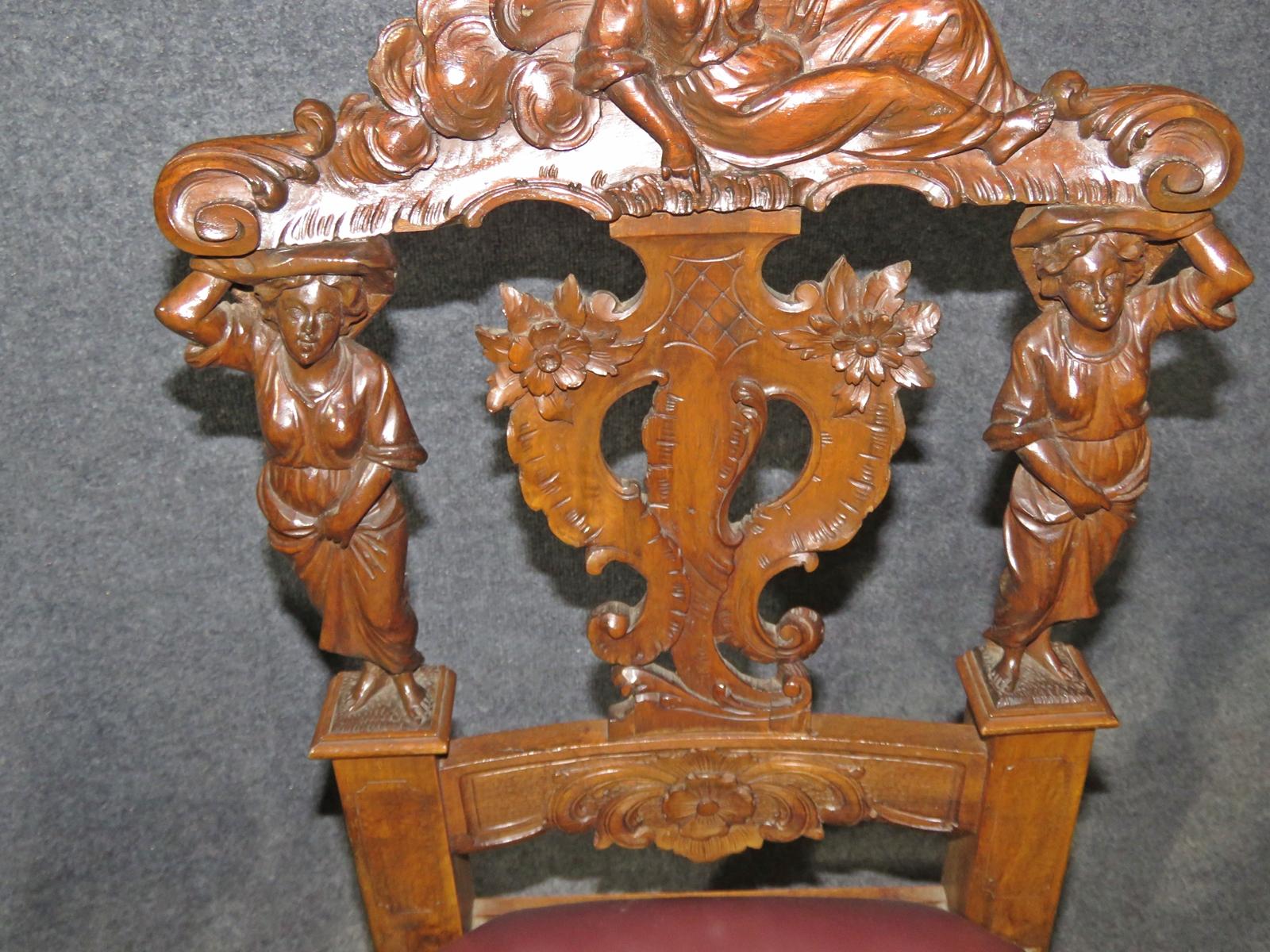 Pair of Figural Carved Walnut R.J. Horner Style Renaissance Chairs, circa 1880 In Good Condition For Sale In Swedesboro, NJ