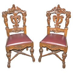 Antique Pair of Figural Carved Walnut R.J. Horner Style Renaissance Chairs, circa 1880