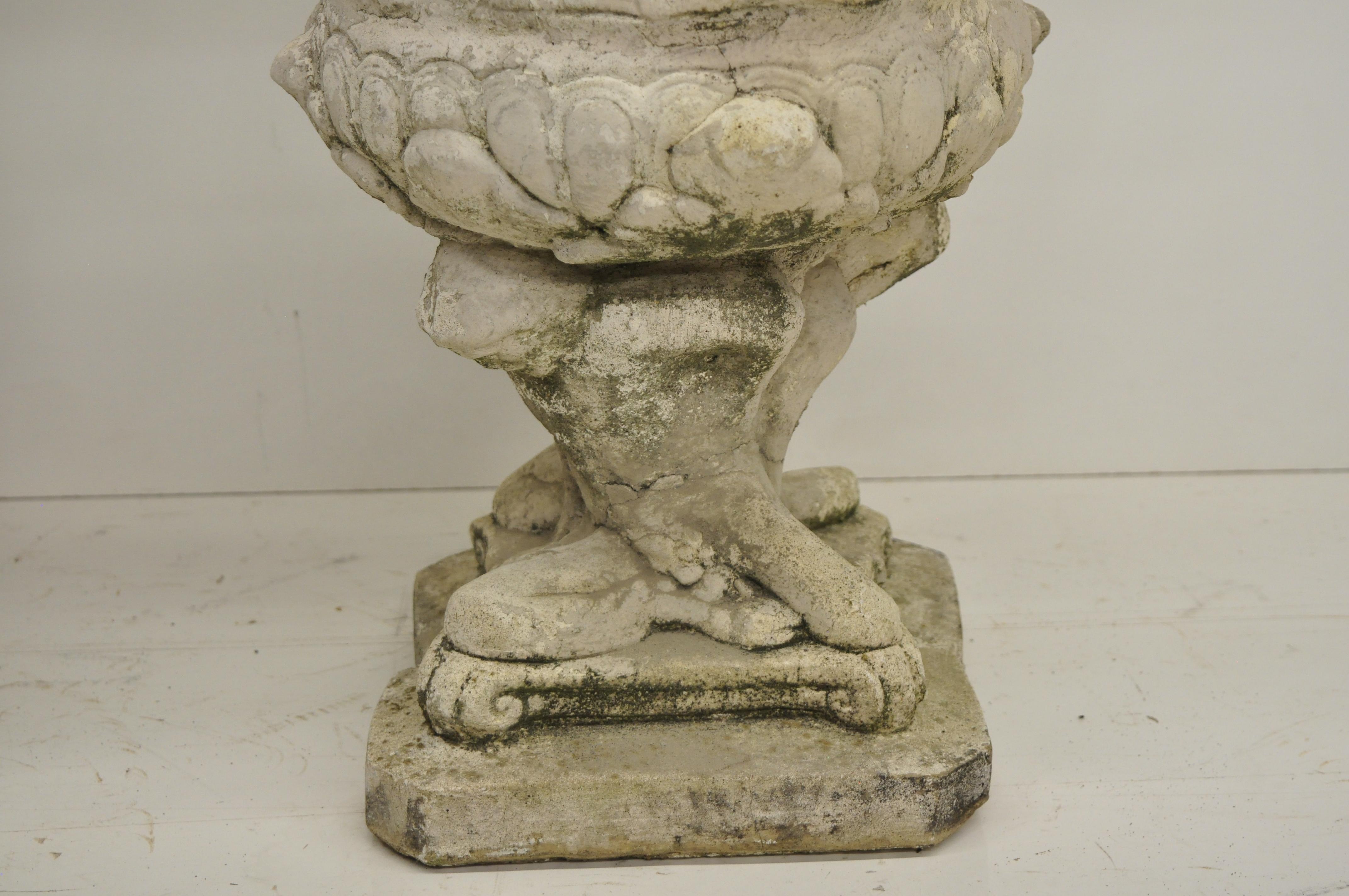 Classical Greek Pair of Figural Concrete Urn Garden Planters Cement Relief Greek Classical Scene