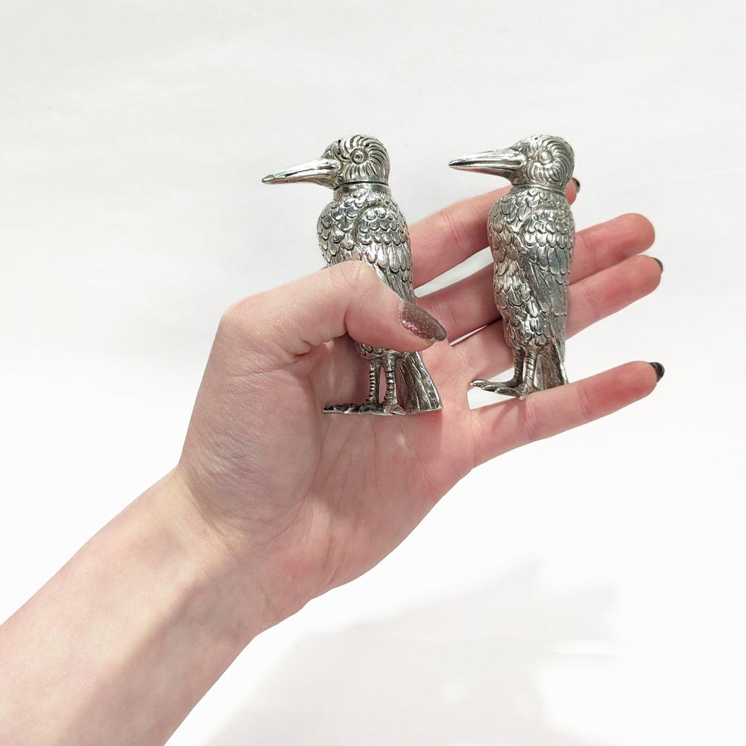 Pair of Figural Crow (or Bird Shaped) Sterling Silver Salt & Pepper Shakers For Sale 7