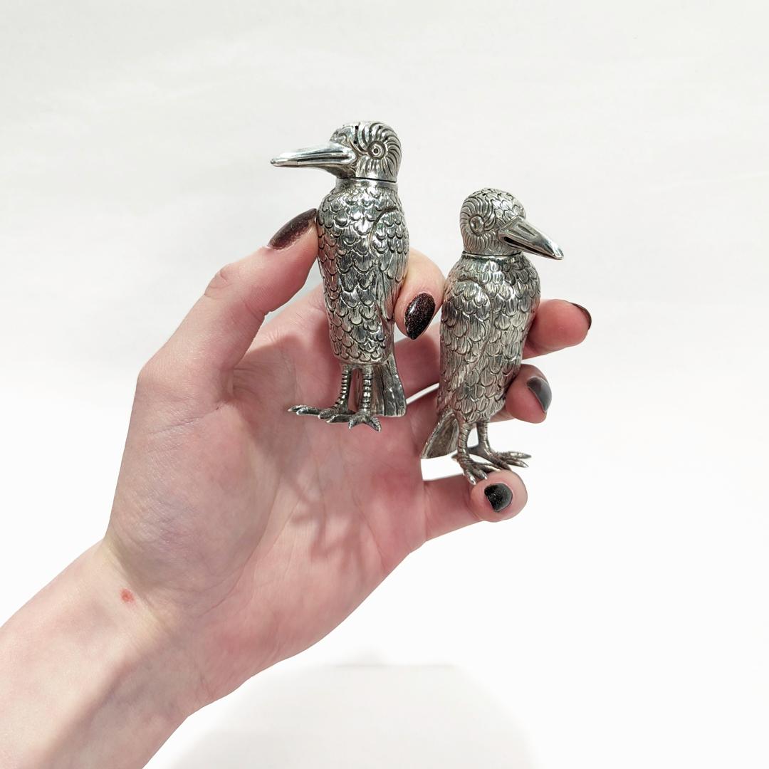 Pair of Figural Crow (or Bird Shaped) Sterling Silver Salt & Pepper Shakers For Sale 8