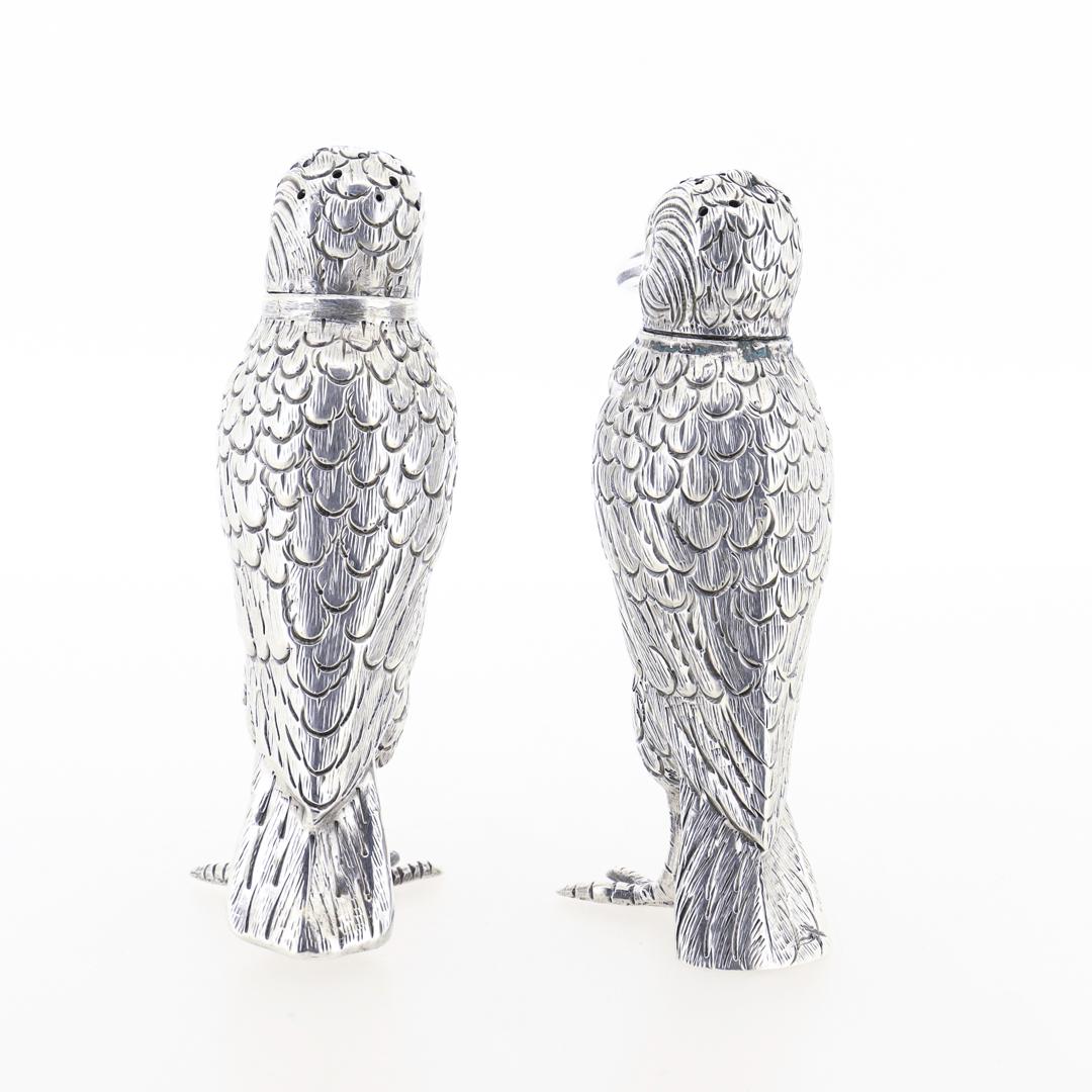 Pair of Figural Crow (or Bird Shaped) Sterling Silver Salt & Pepper Shakers For Sale 1