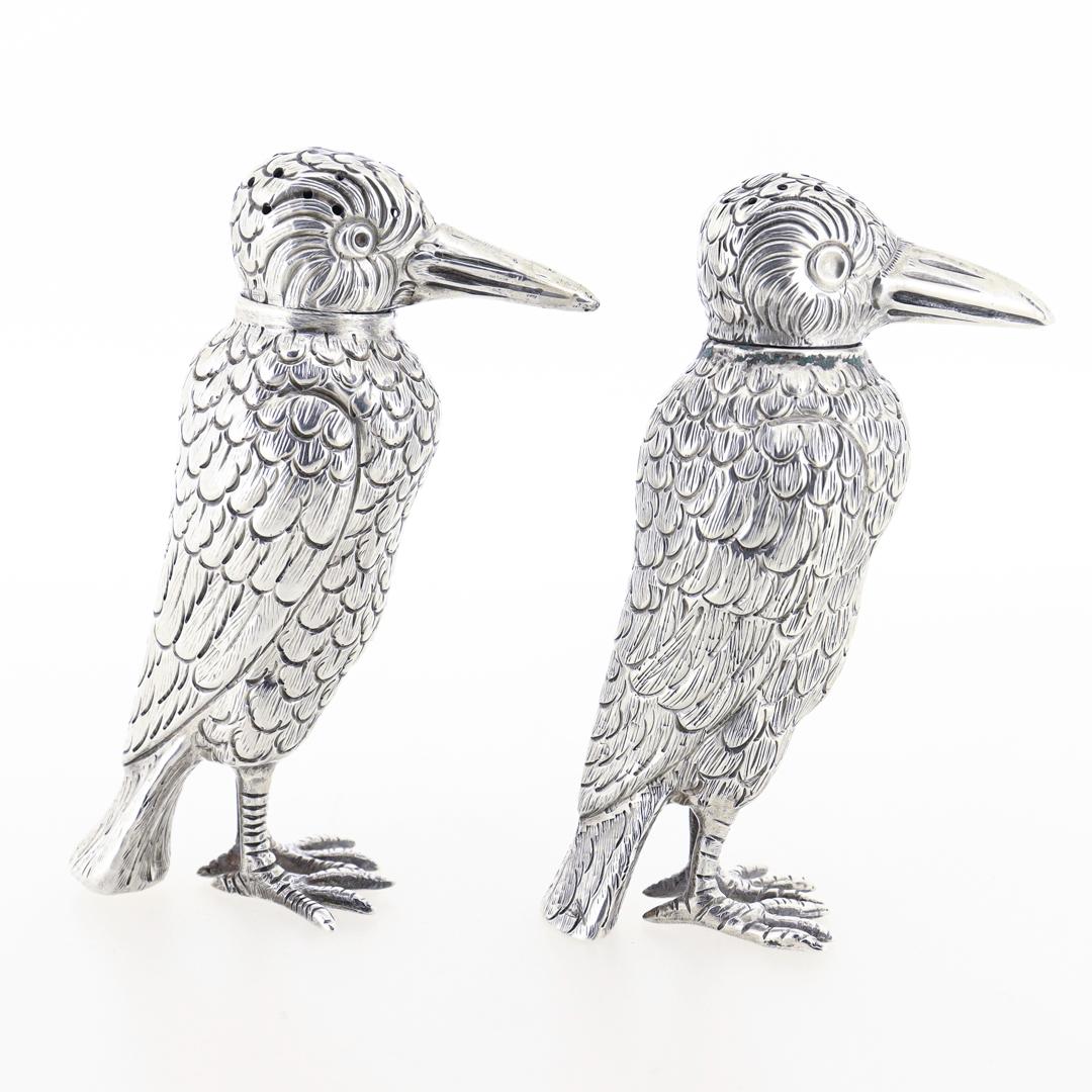 Pair of Figural Crow (or Bird Shaped) Sterling Silver Salt & Pepper Shakers For Sale 2