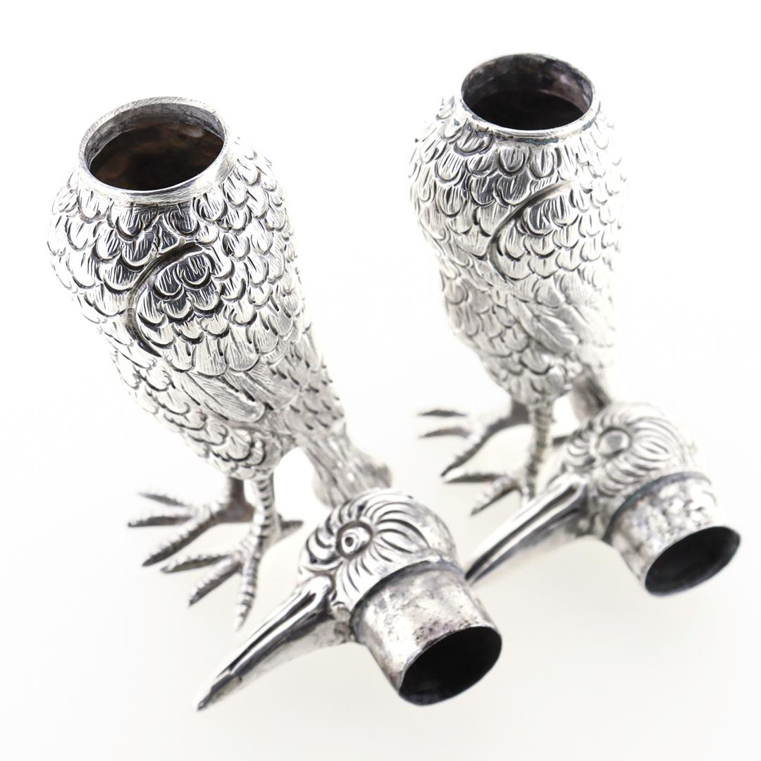 Pair of Figural Crow (or Bird Shaped) Sterling Silver Salt & Pepper Shakers For Sale 3