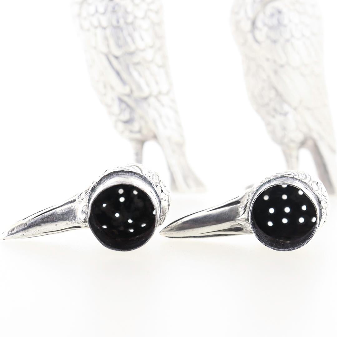 Pair of Figural Crow (or Bird Shaped) Sterling Silver Salt & Pepper Shakers For Sale 4