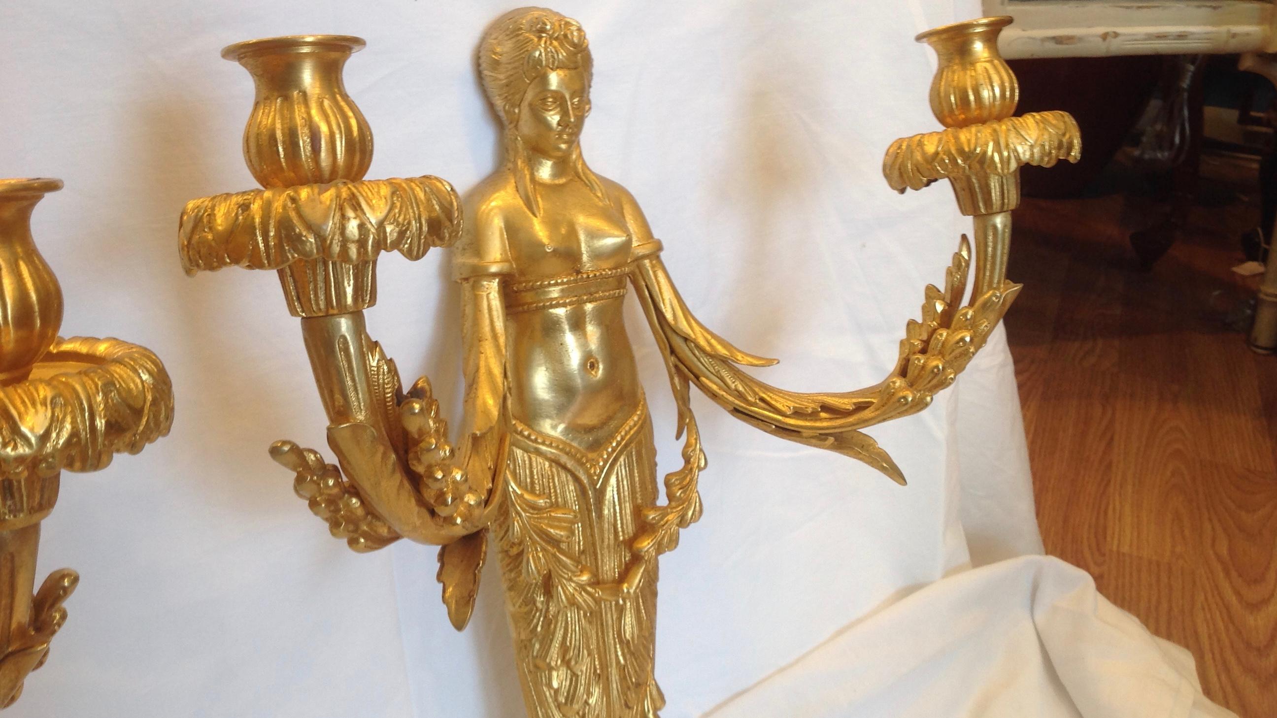 Pair of Figural Dore Bronze Sconces 5