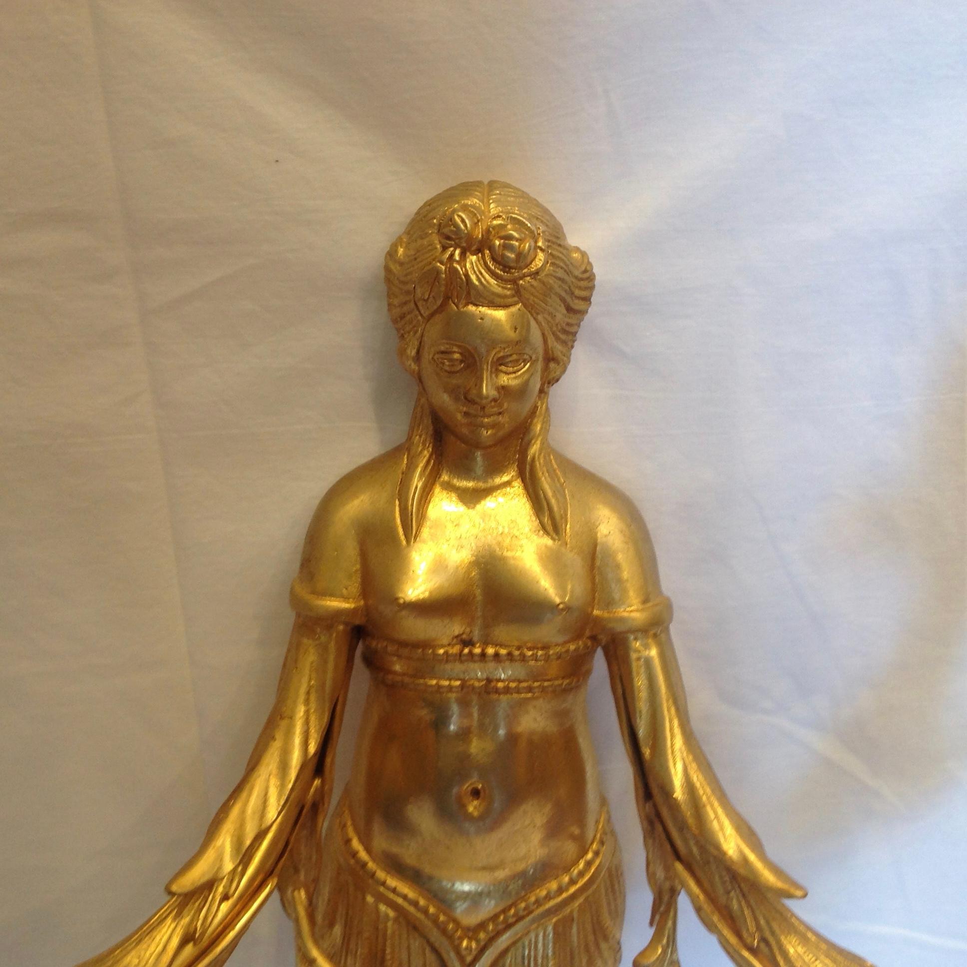 Mid-20th Century Pair of Figural Dore Bronze Sconces