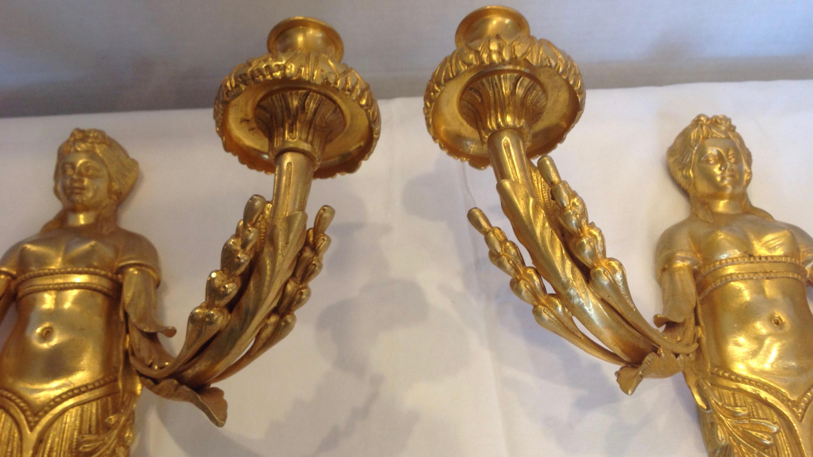 Pair of Figural Dore Bronze Sconces 3