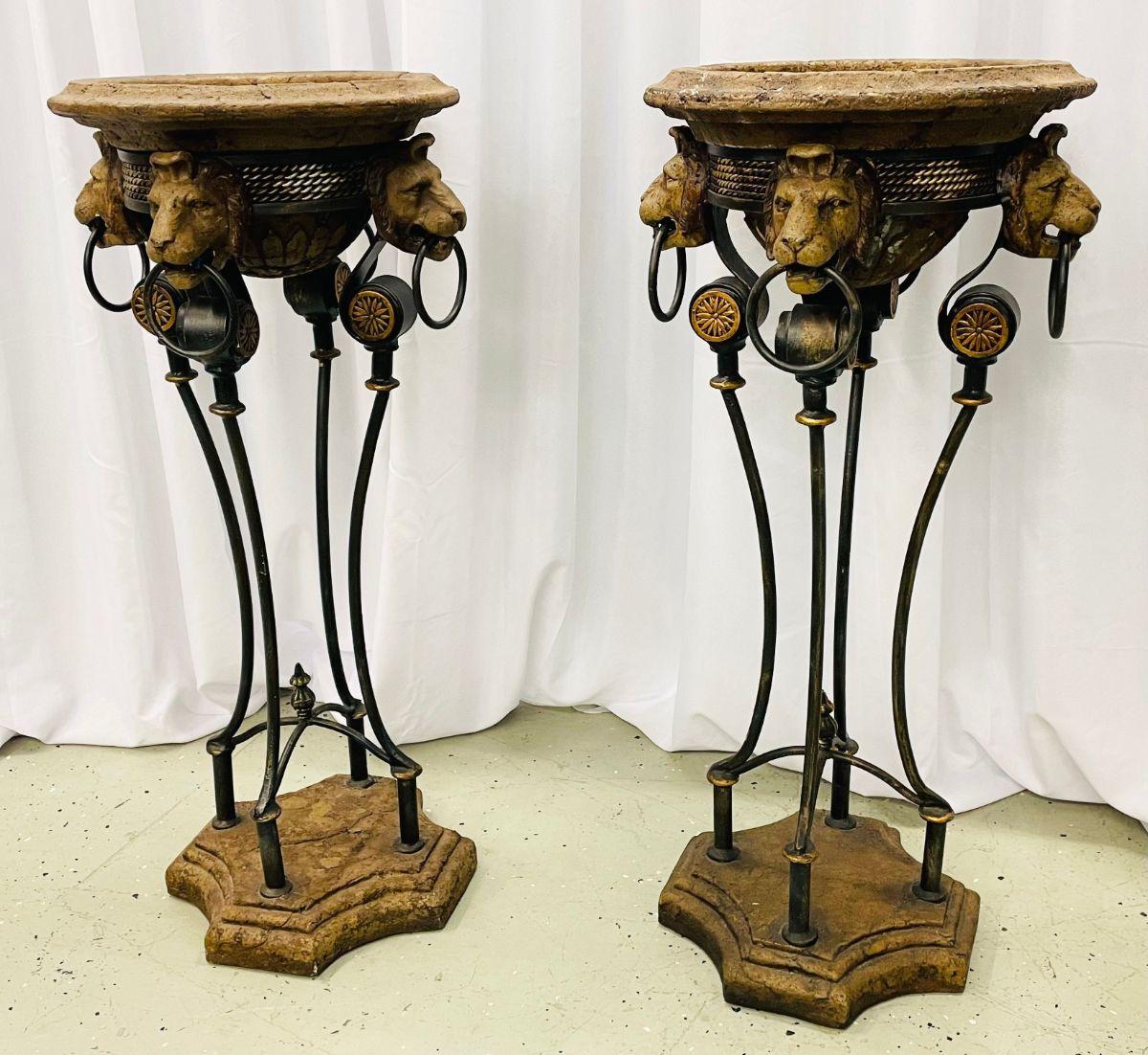 Pair of Figural Empire Style Jardinières, Planters on Stands, Europe, 1960s In Good Condition For Sale In Stamford, CT