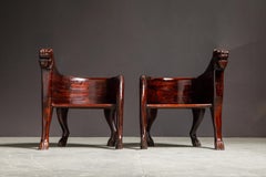 Pair of Figural Full Body Carved Teak Lioness Hunting Lodge Chairs