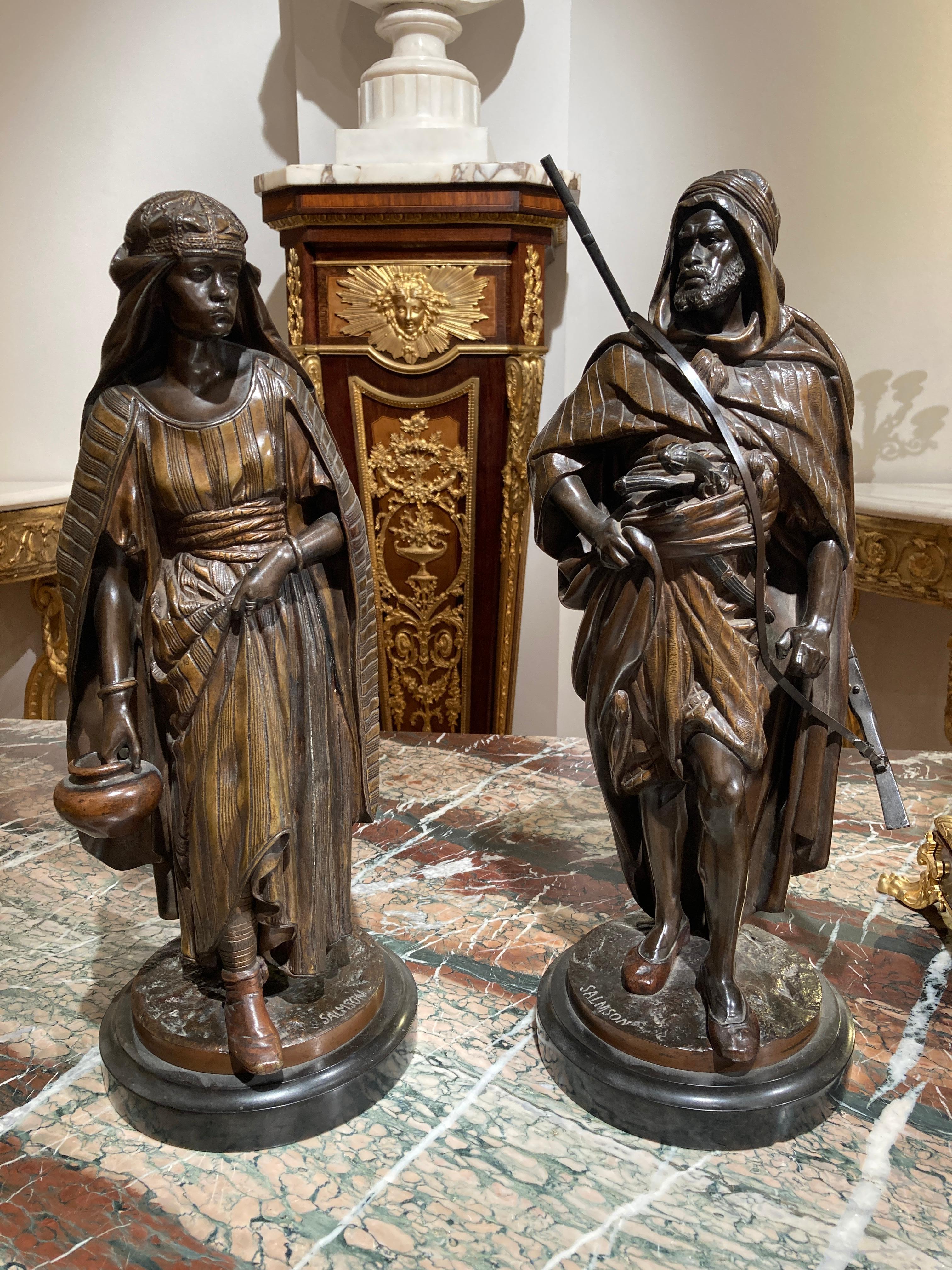 French Pair of Figural Orientalist Bronzes by Jean Jules Salmson, 1823-1902 For Sale