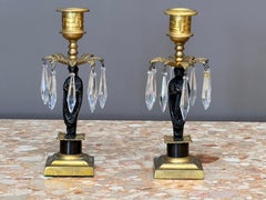 Pair of Figural Ormolu and Patinated Bronze Girandoles