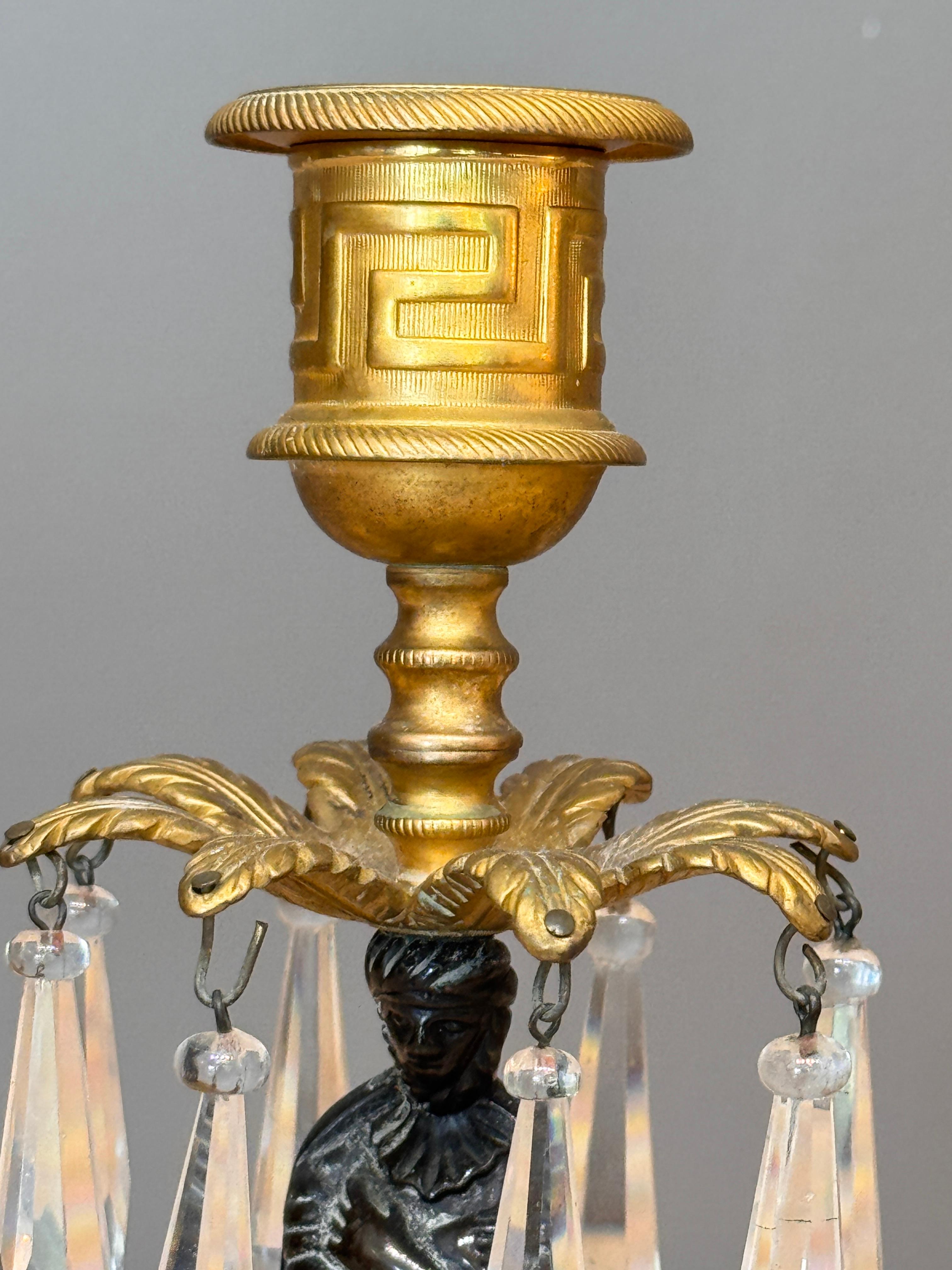 Pair of Figural Ormolu and Patinated Bronze Girandoles en venta 1