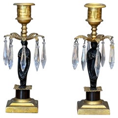 Pair of Figural Ormolu and Patinated Bronze Girandoles