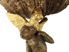 Pair of Figural Patinated & Gilt Bronze Garnitures with Shell-Form Bowl