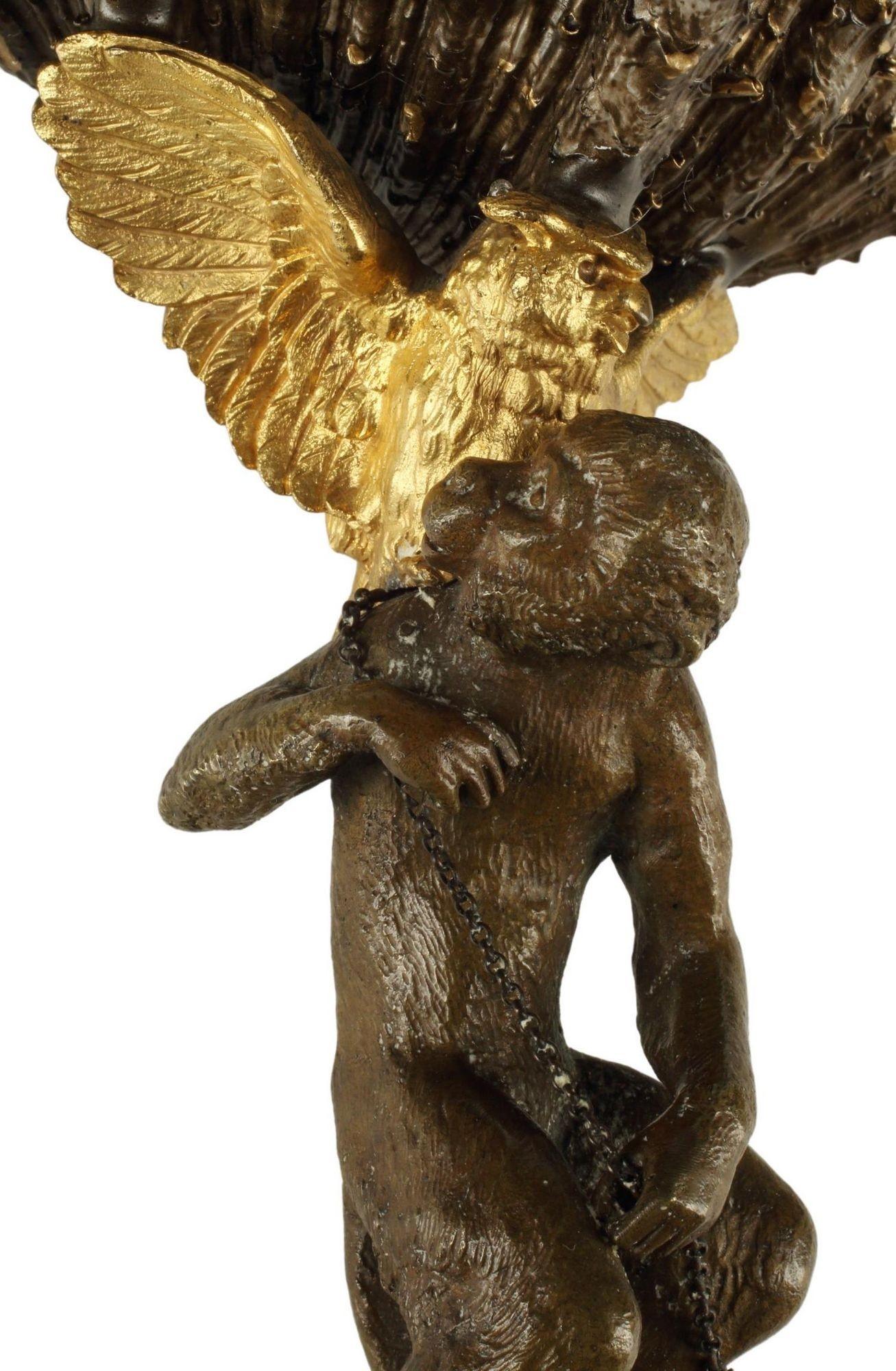 French Pair of Figural Patinated & Gilt Bronze Garnitures with Shell-Form Bowl For Sale