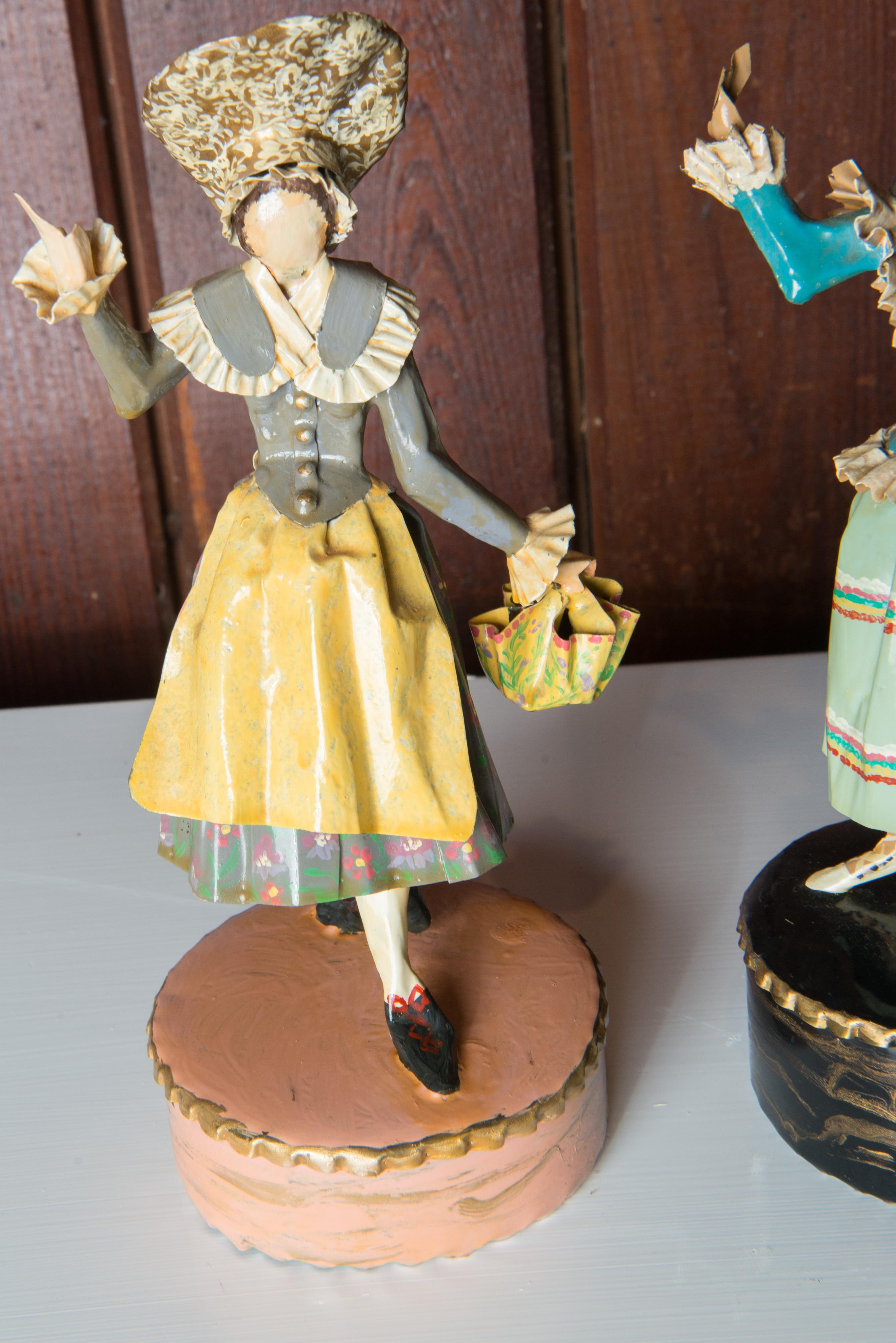 Hand-Painted Pair of Figural Sculptures in Traditional Austrian Costumes by Lee Menichetti For Sale
