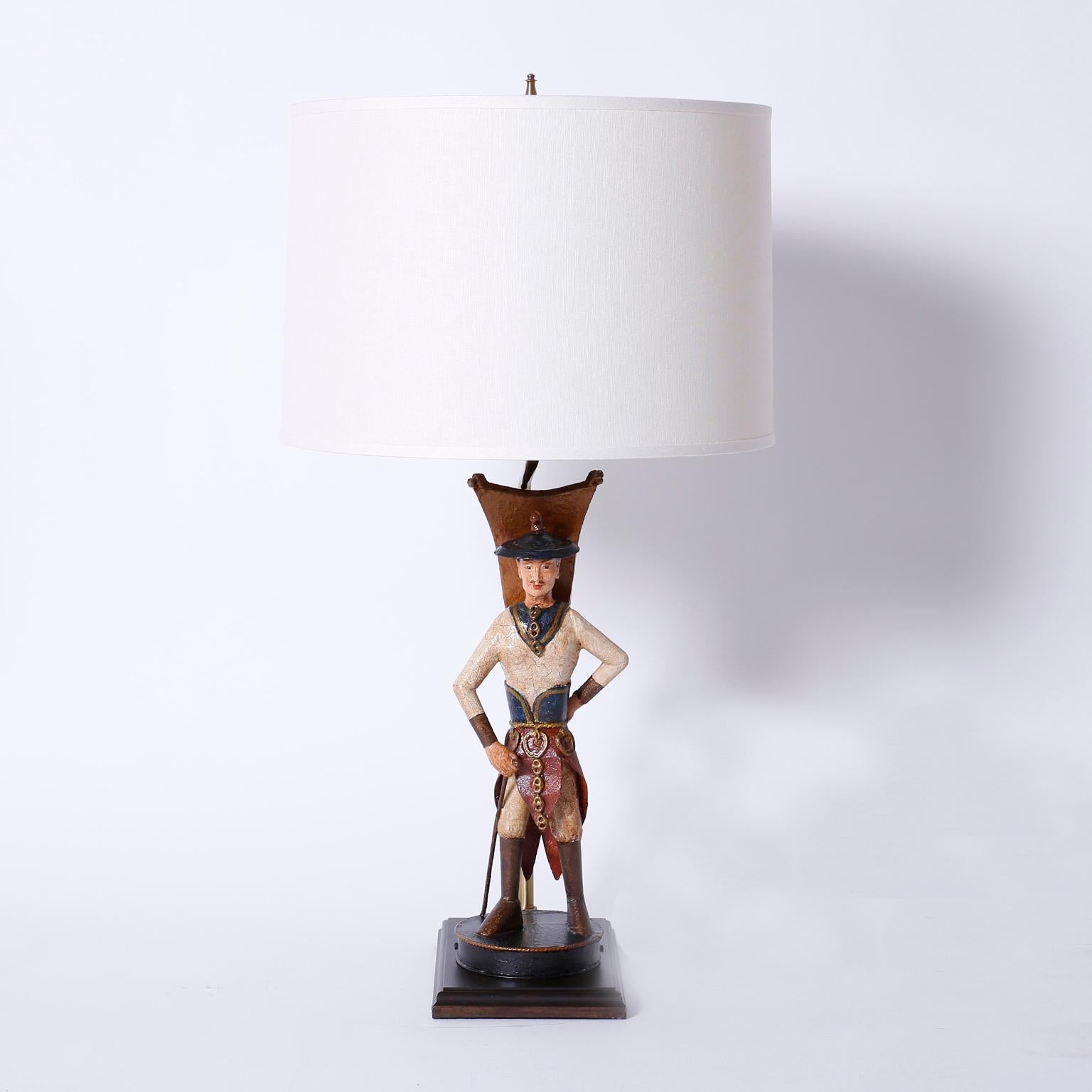 Metal Pair of Figural Tole Table Lamps