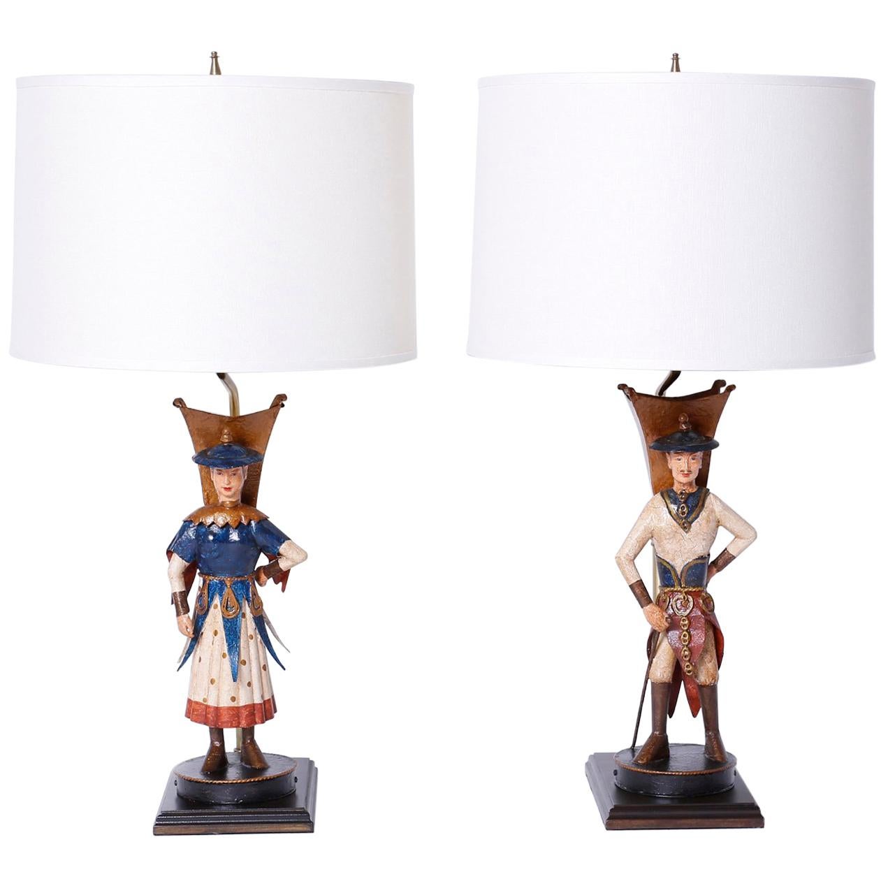 Pair of Figural Tole Table Lamps