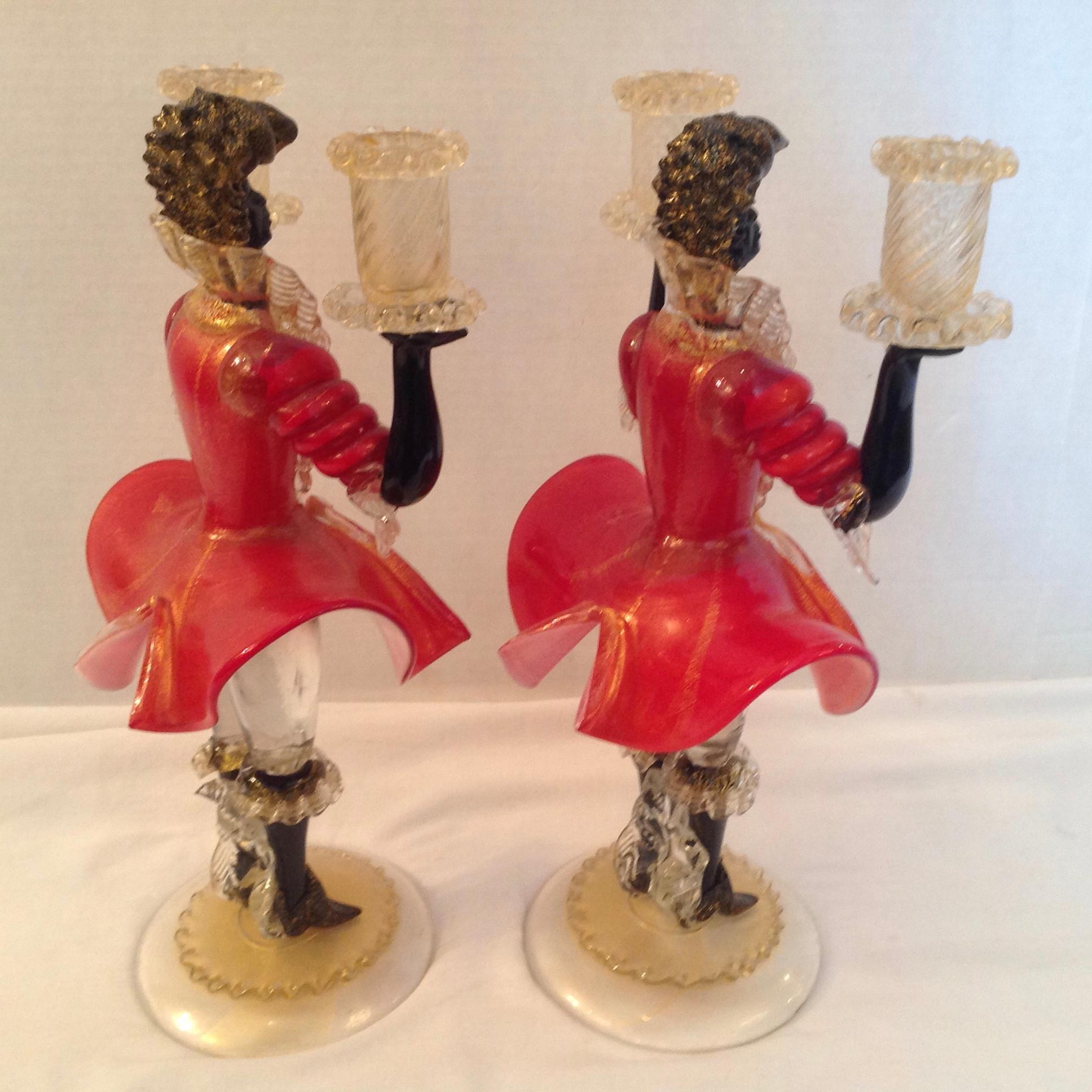 Italian Pair of Figural Venetian Candlesticks