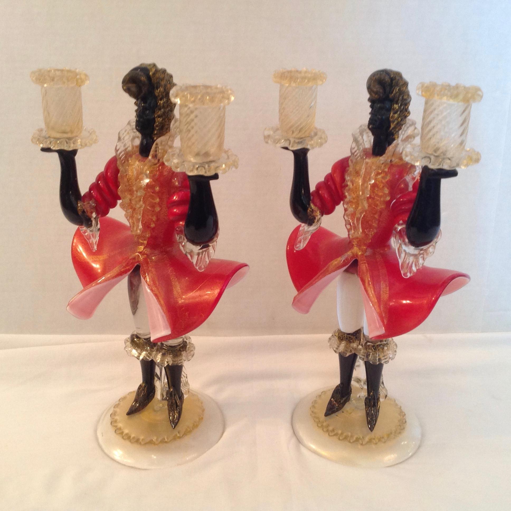 Hand-Crafted Pair of Figural Venetian Candlesticks