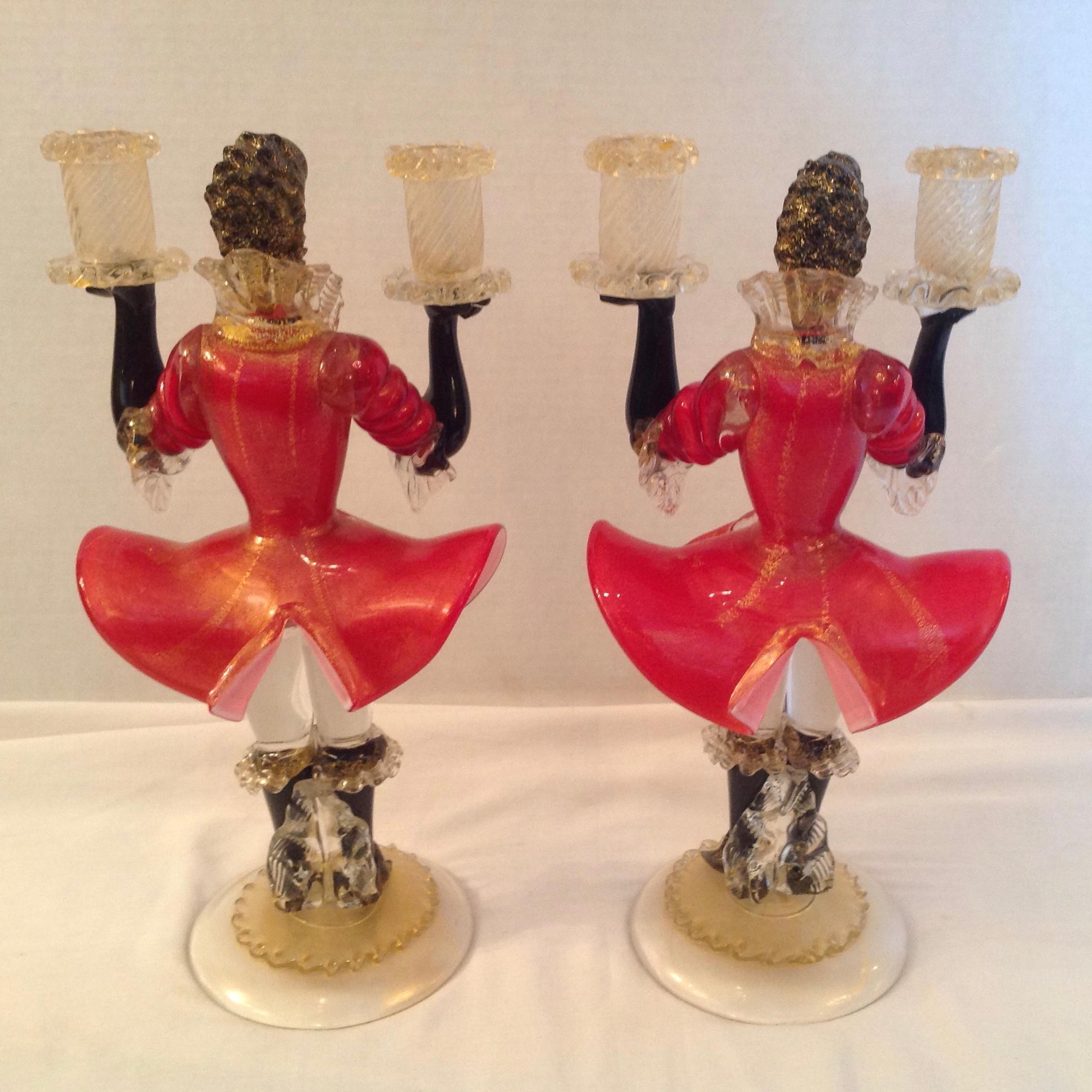 Pair of Figural Venetian Candlesticks In Good Condition In West Palm Beach, FL