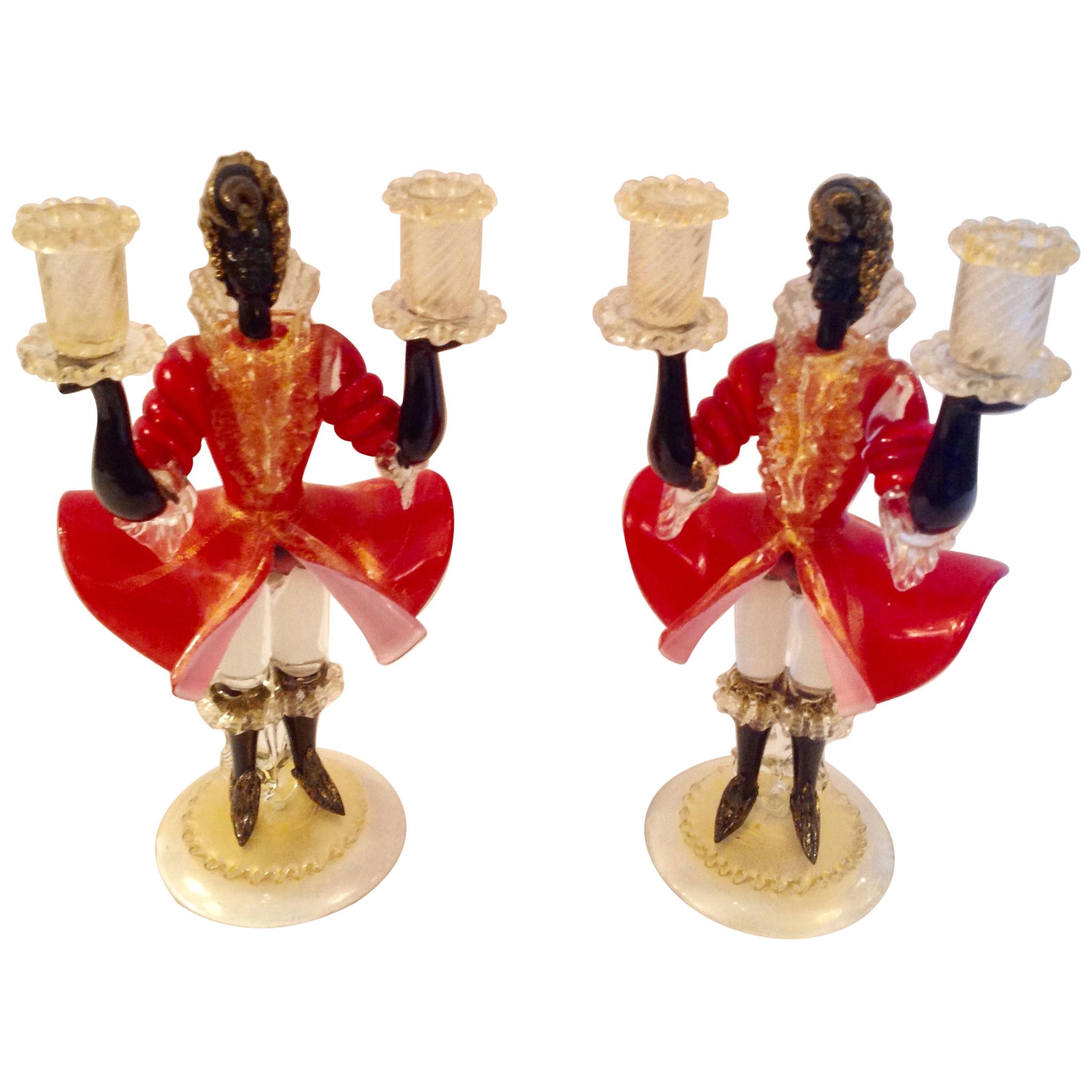 Pair of Figural Venetian Candlesticks
