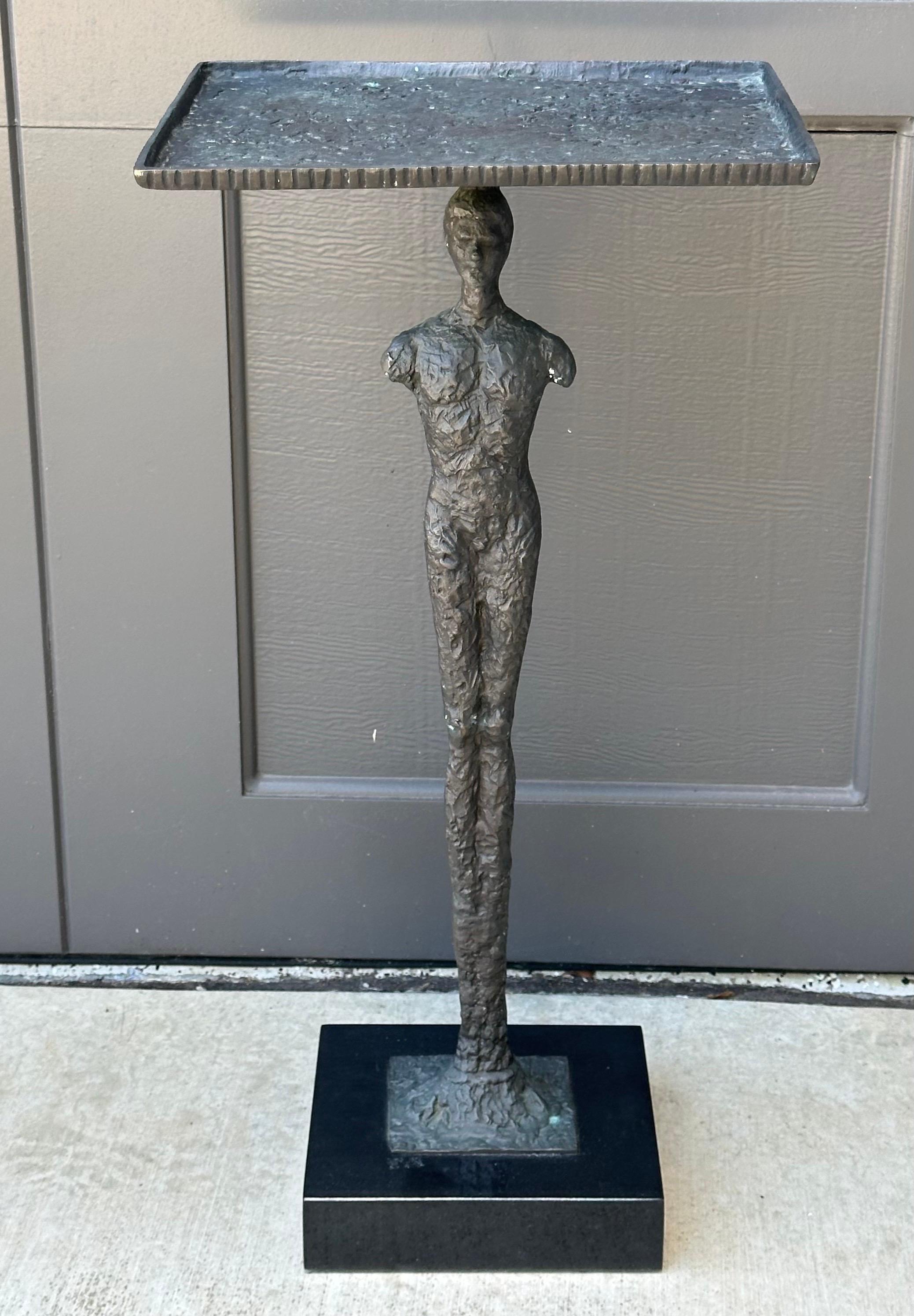 Pair of Figurative Bronze Man & Woman Side Tables in the Style of Giacometti For Sale 6