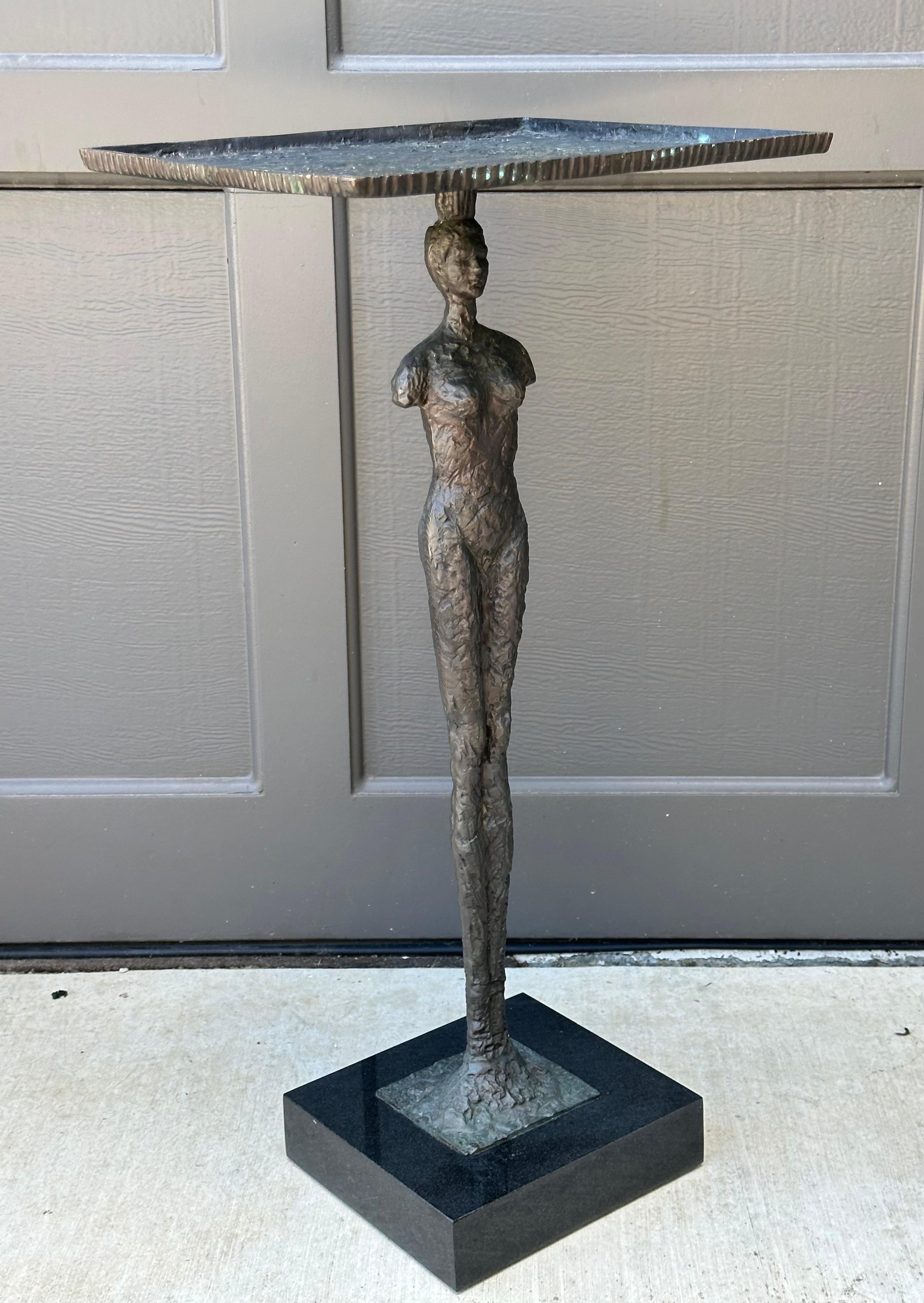Pair of Figurative Bronze Man & Woman Side Tables in the Style of Giacometti For Sale 7