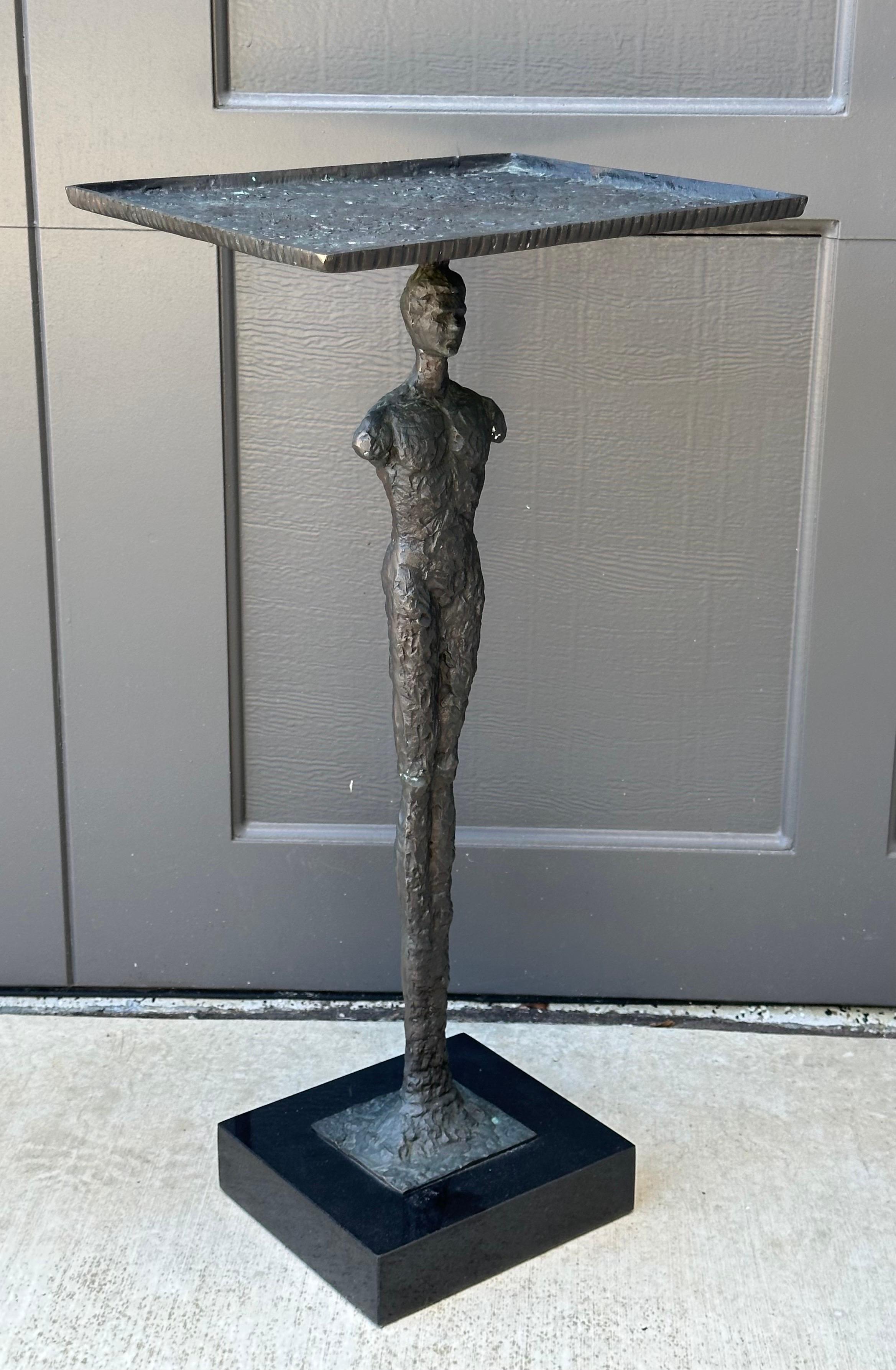 Pair of Figurative Bronze Man & Woman Side Tables in the Style of Giacometti For Sale 8