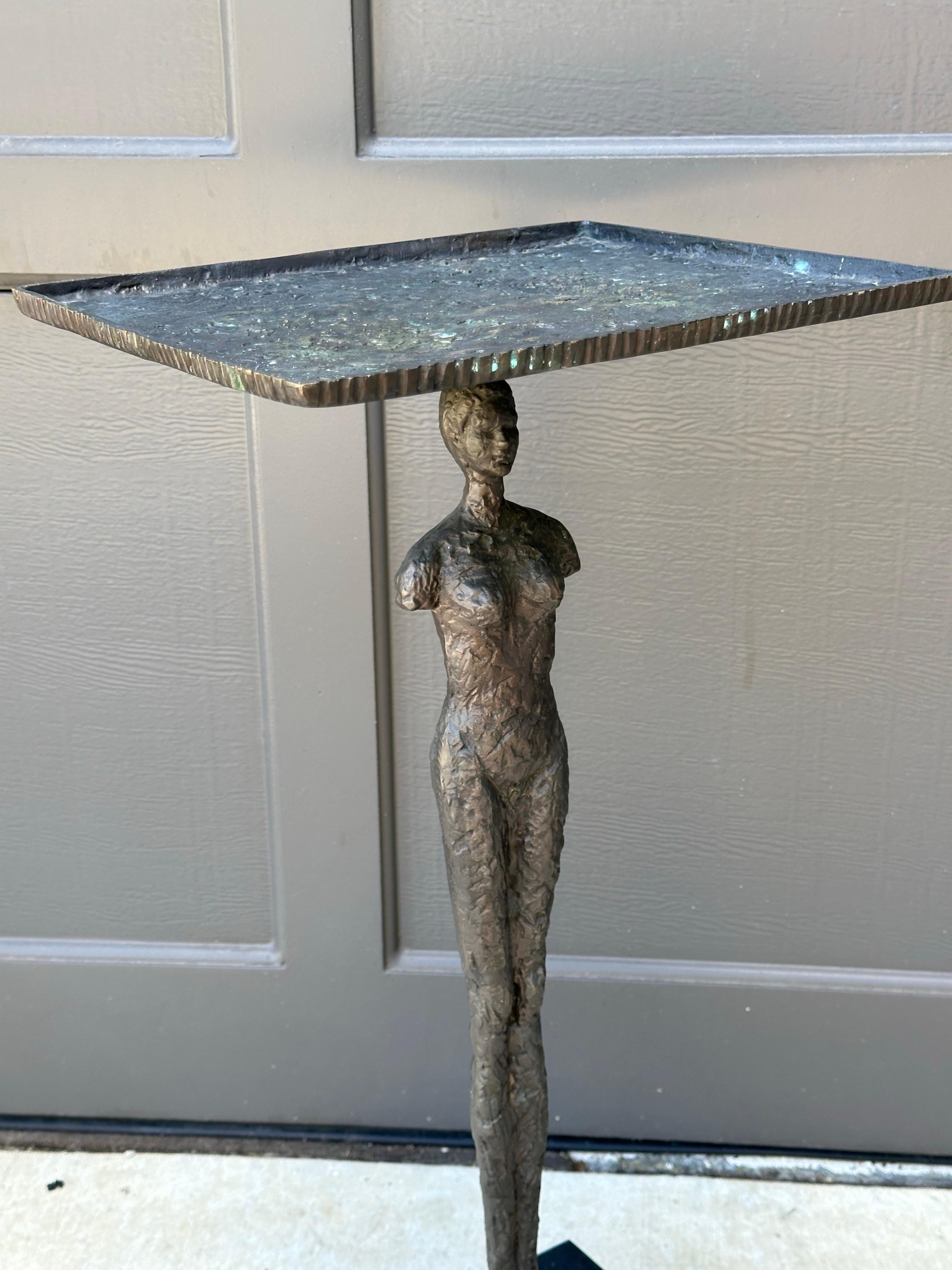 Pair of Figurative Bronze Man & Woman Side Tables in the Style of Giacometti For Sale 9