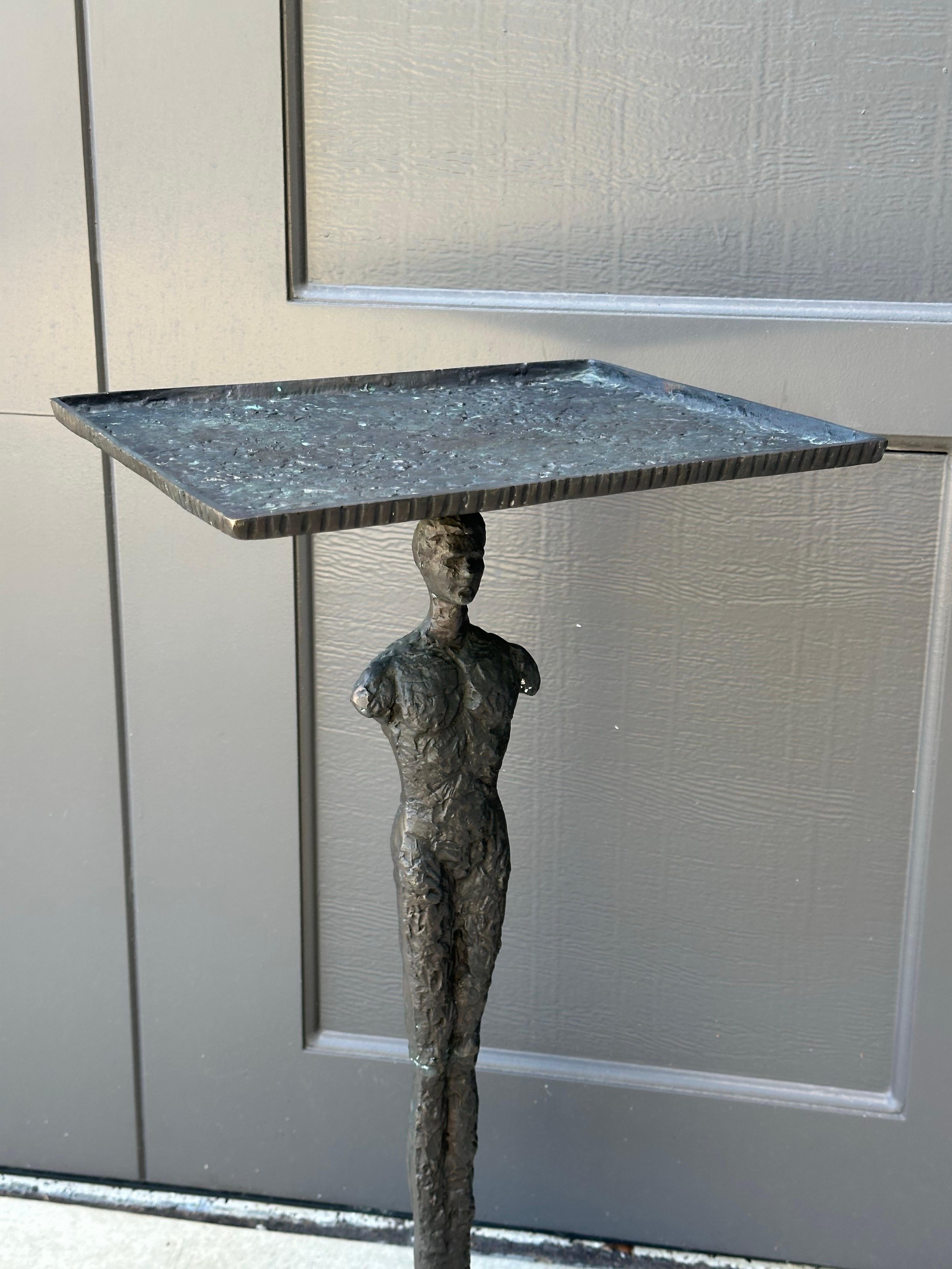Pair of Figurative Bronze Man & Woman Side Tables in the Style of Giacometti For Sale 10