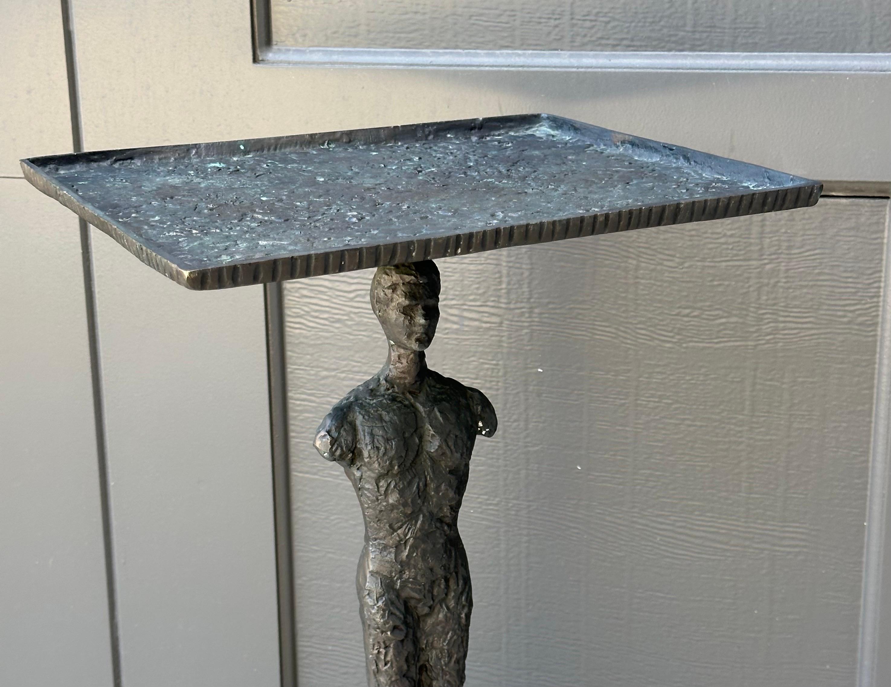 Pair of Figurative Bronze Man & Woman Side Tables in the Style of Giacometti For Sale 11