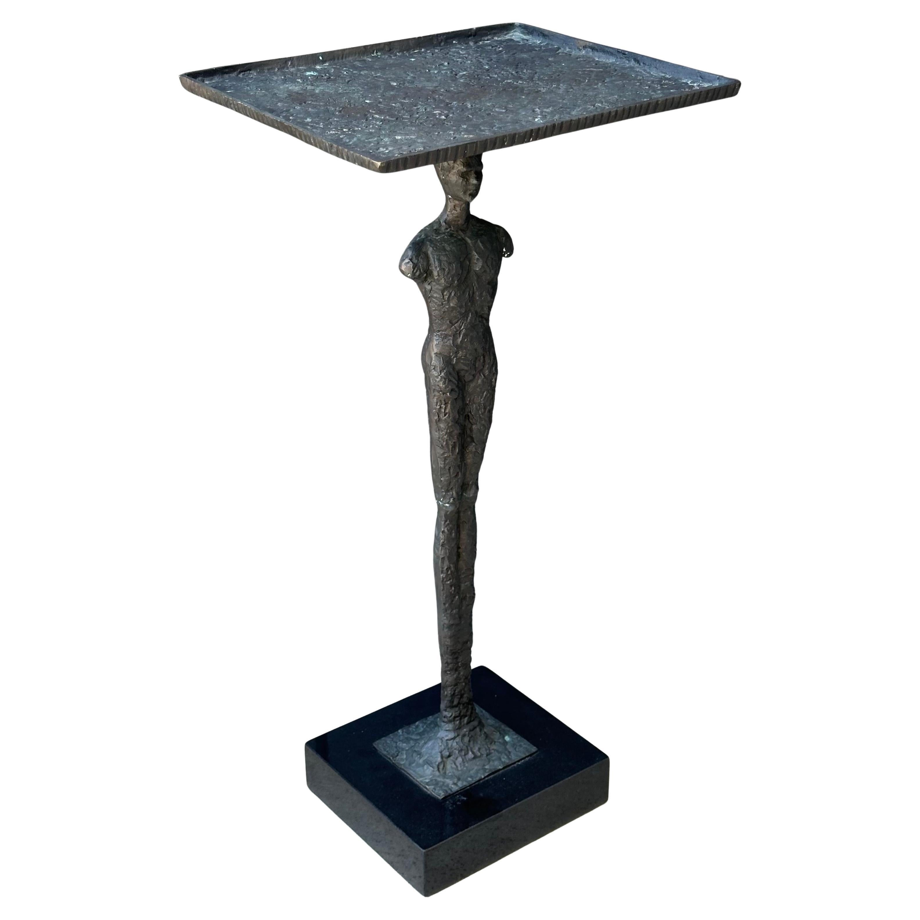 Pair of Figurative Bronze Man & Woman Side Tables in the Style of Giacometti In Good Condition For Sale In San Diego, CA