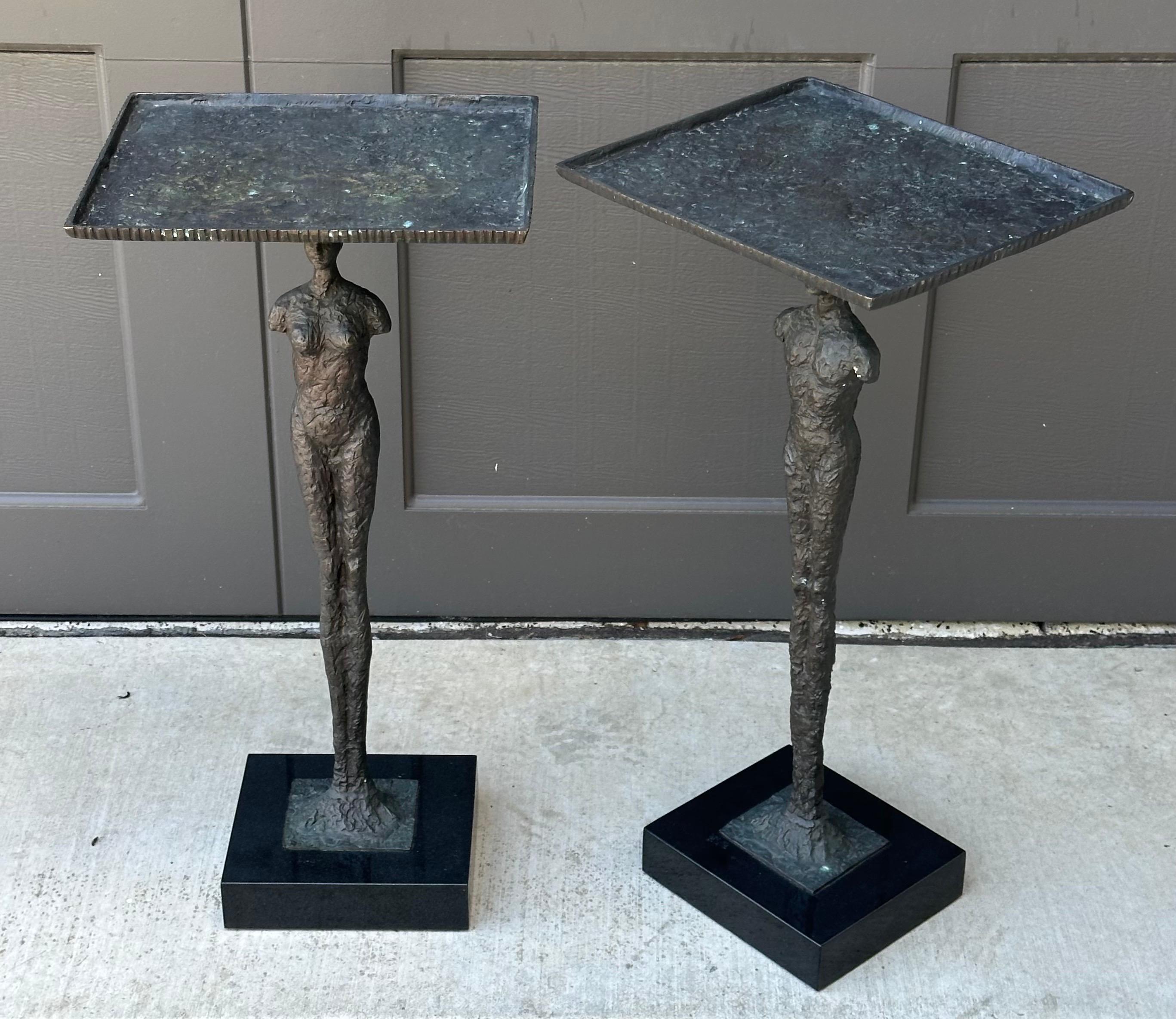 Pair of Figurative Bronze Man & Woman Side Tables in the Style of Giacometti For Sale 2