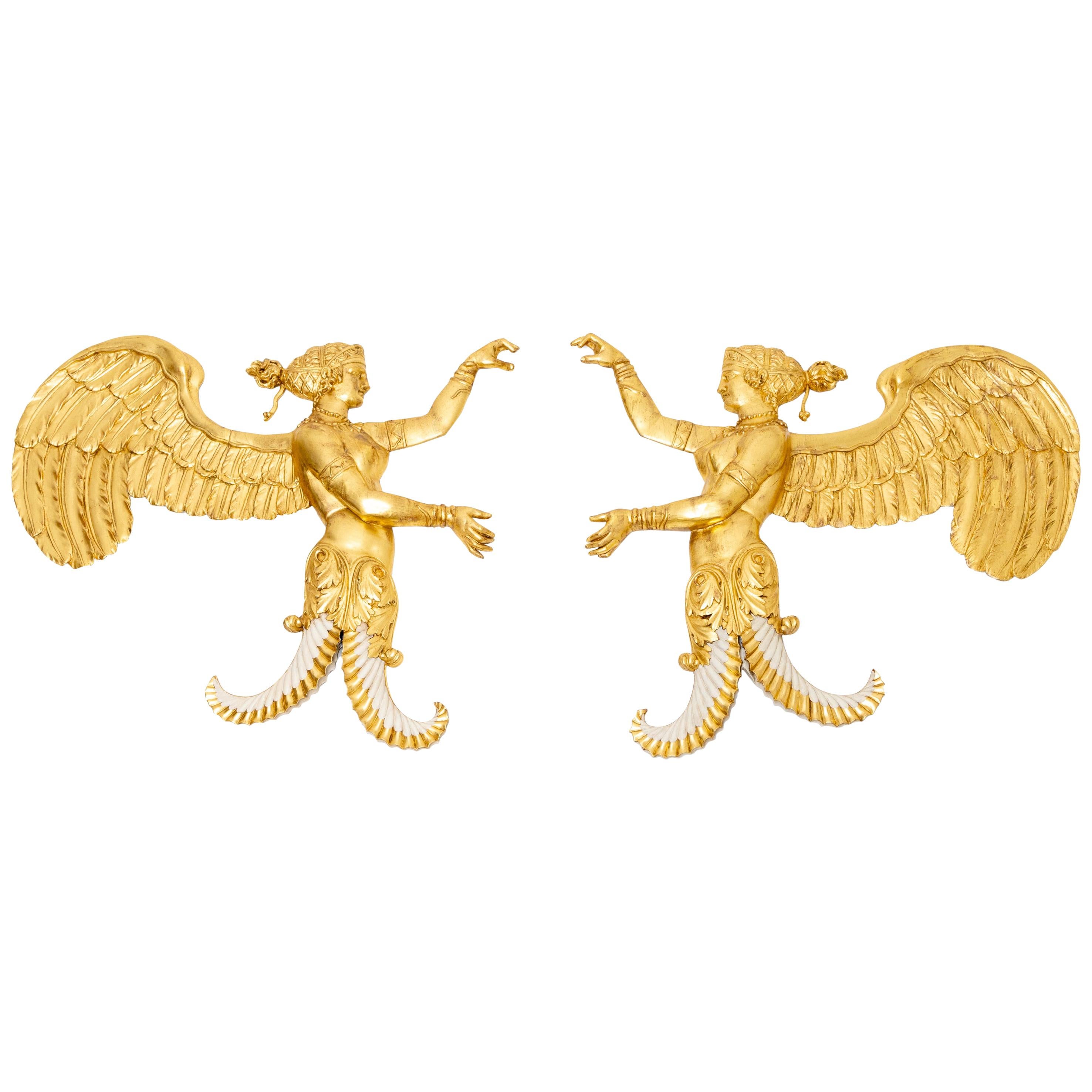 Pair of Figurative Gilt Wall Reliefs, Italy, Early 19th Century