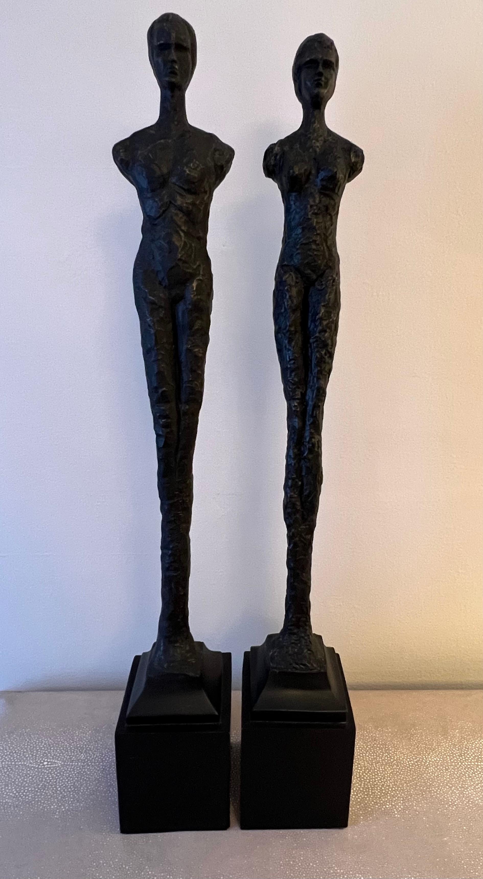Mid-Century Modern Pair of Figurative Statues in the Style of Giacometti