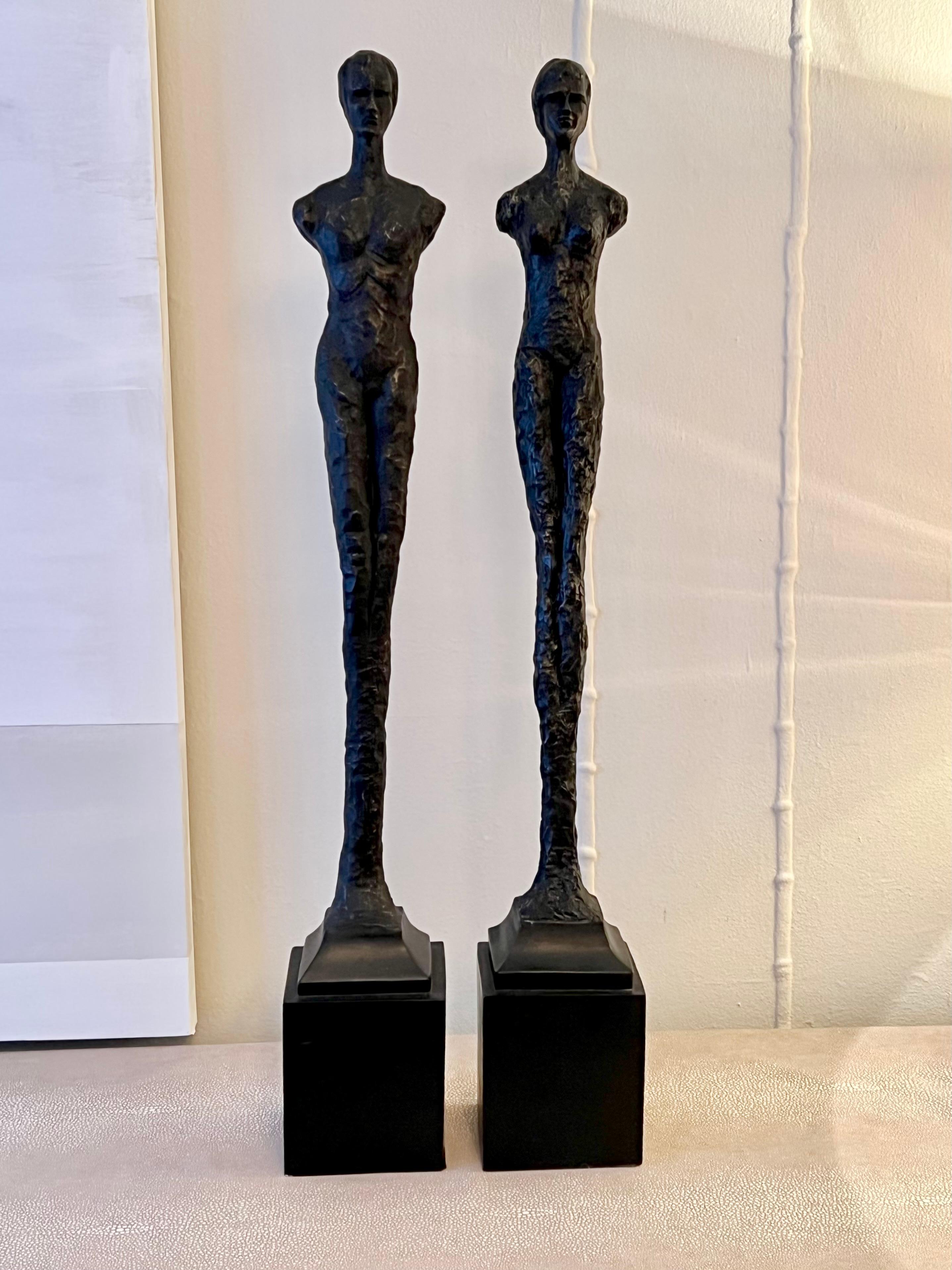 Molded Pair of Figurative Statues in the Style of Giacometti