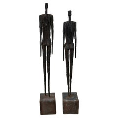 Paar figurative StringMetal-Skulpturen Mann und Frau aus StringMetal im Stil von Giacometti