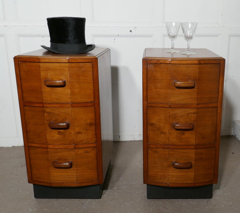 Pair of Figured Walnut Art Deco Bedside Drawer at 1stDibs
