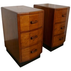 Pair of Figured Walnut Art Deco Bedside Drawer Cabinets