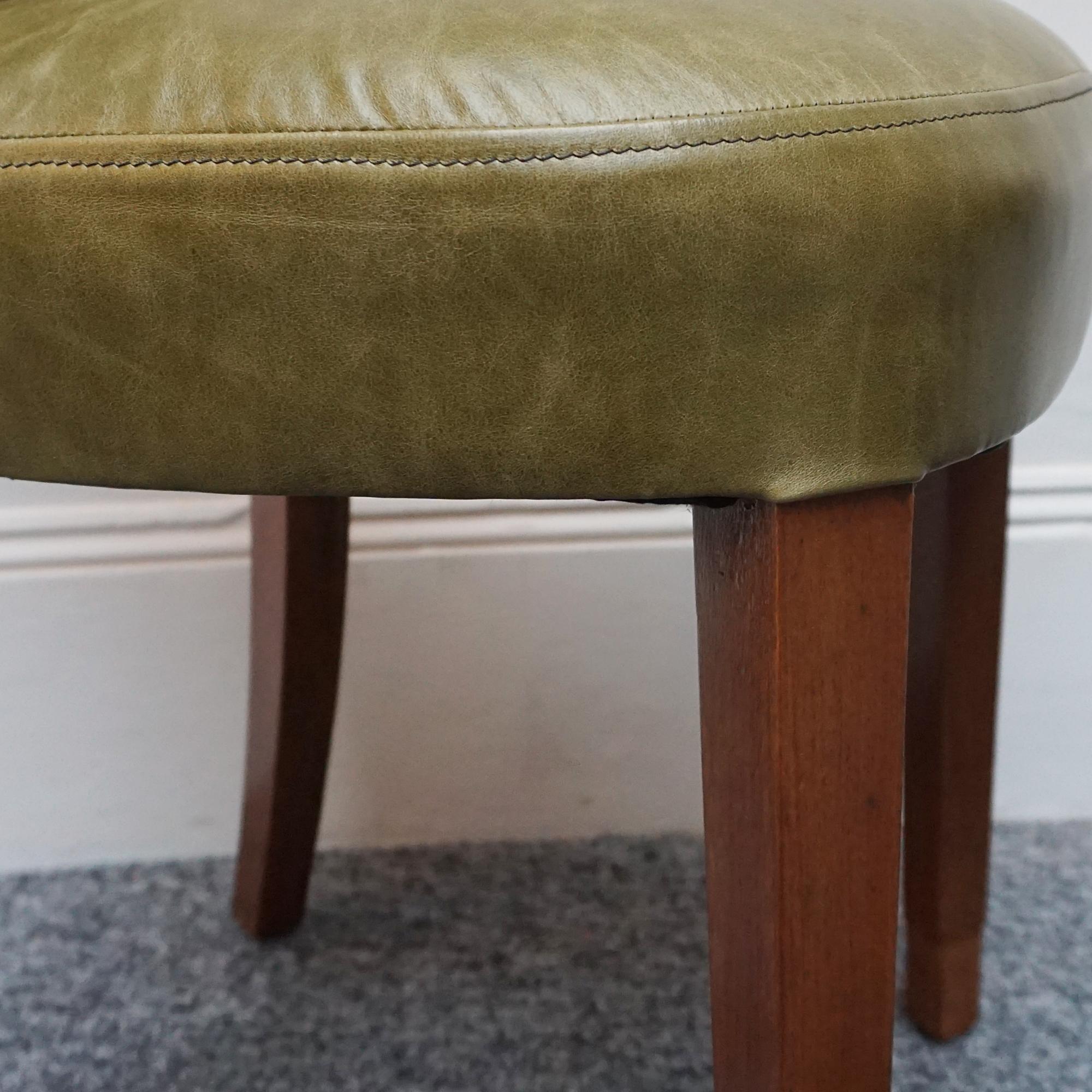 Pair of Figured Walnut Veneered Art Deco Side Chairs Green Leather Upholstery 2