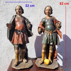 Pair Of Figures, Polychrome Carved Wooden Saints, 17th Century