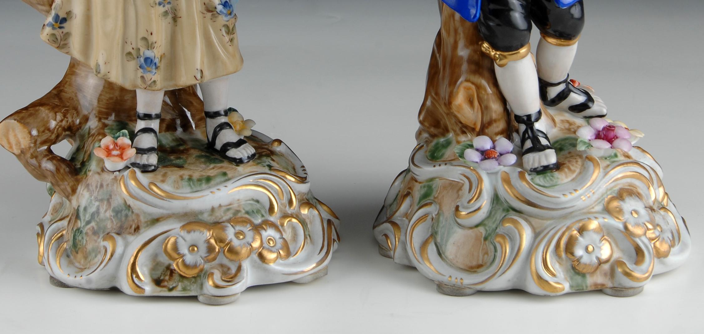 European Pair of Figures with Vases, Porcelain, 20th Century For Sale